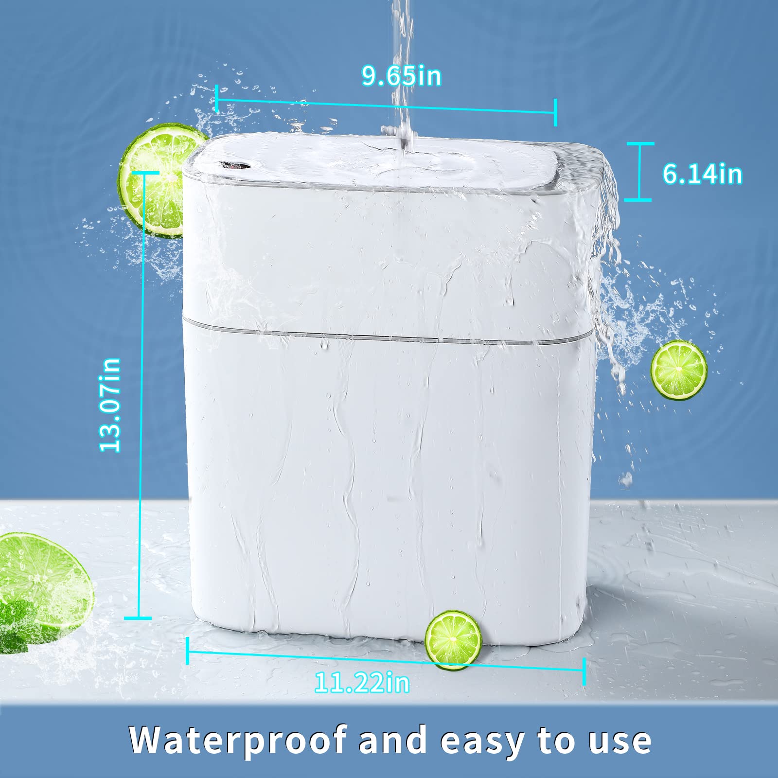 MOPUP 3.5 Gallon Touchless Bathroom Trash Can - Waterproof Motion Sensor Garbage Bin for Bedroom, Office, Kitchen & Living Room | Slim Plastic Narrow Design | Dogproof Small Trash Can (White) - Perfect for Modern Homes, Apartments & Pet-Friendly Spaces