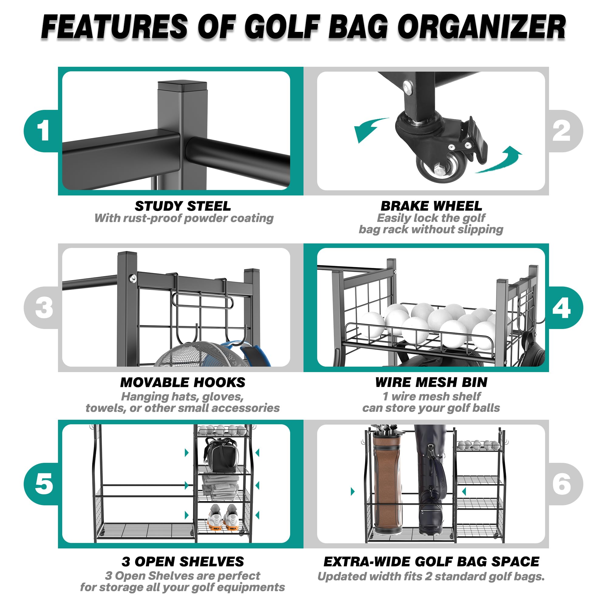 Heavy Duty Freestanding Golf Bag Holder Stand - Golf Club Storage Organizer Rack for Garage, Home, or Office - Perfect for Organizing Golf Equipment and Accessories