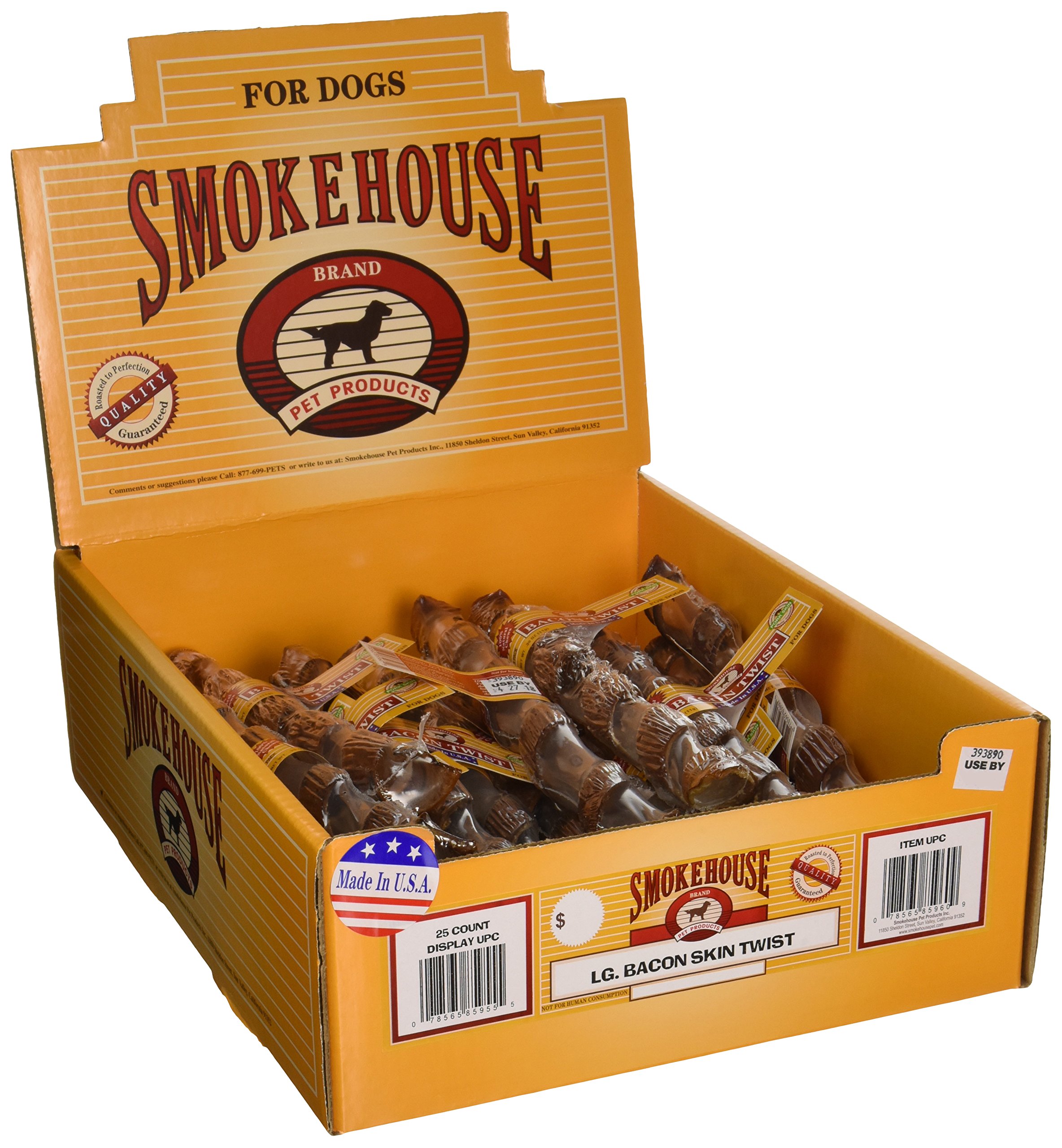 25-Pack Large Bacon Flavor Twist Dog Treats with Shelf Display Box - High Protein Chews for Puppies & Adult Dogs - Perfect for Training, Rewards & Dental Health