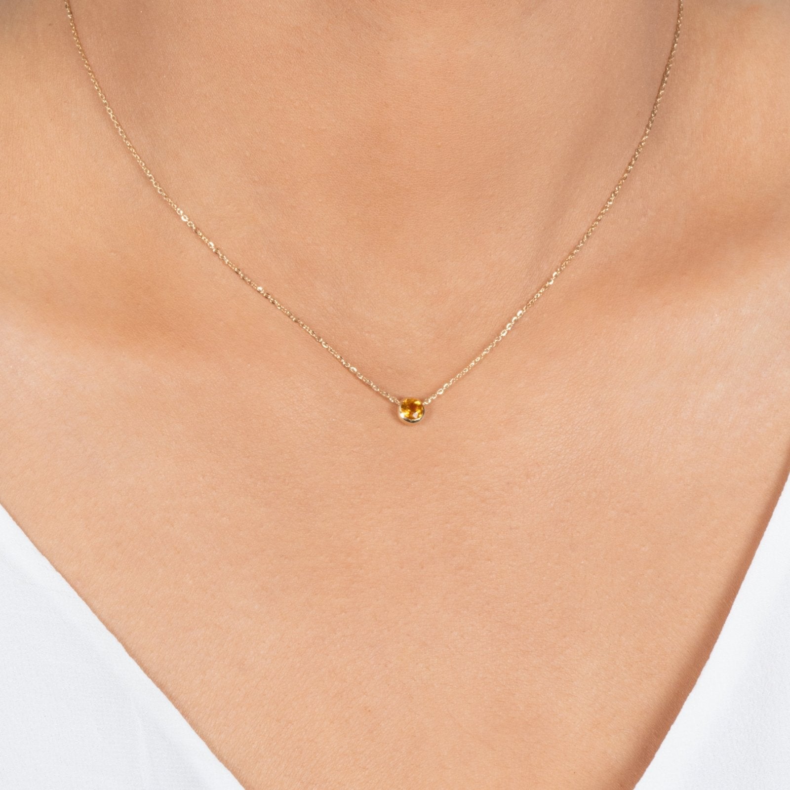 14k Yellow Gold Citrine Station Necklace - Bezel Set Gemstone Jewelry for Women, Gift for Her, Birthday, Anniversary, Valentine's Day