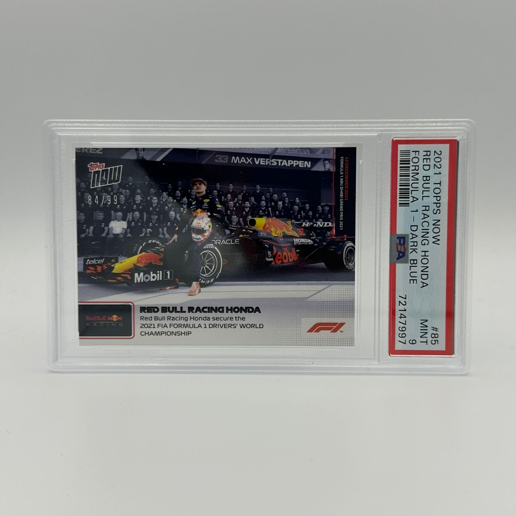 PSA 9 Graded 84/99 Red Bull Racing Honda Secure The Drivers' World Championship #85 - Rare F1 Collectible for Racing Fans & Memorabilia Display