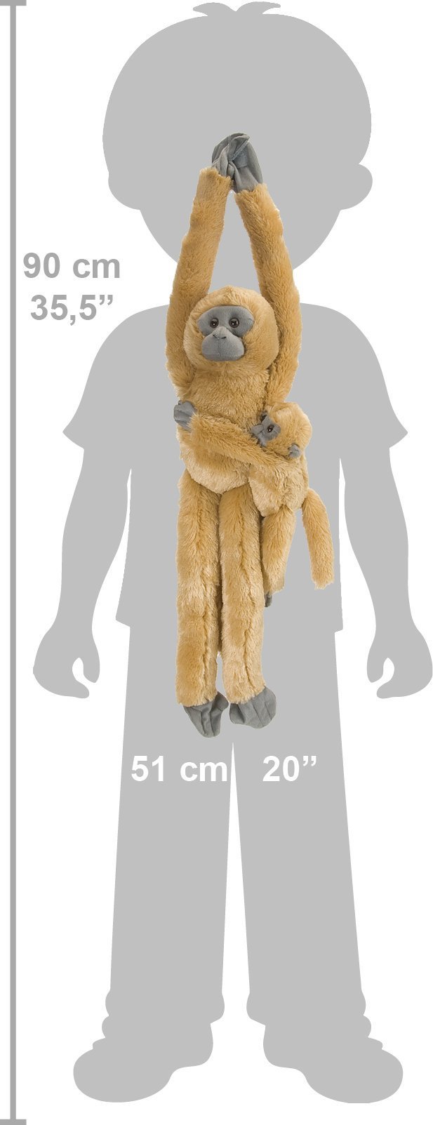 Wild Republic Common Langur with Baby Plush - 20 Inch Hanging Monkey Stuffed Animal Toy, Soft Cuddly Gift for Kids | Perfect for Nursery Decor, Birthday Presents & Wildlife Education