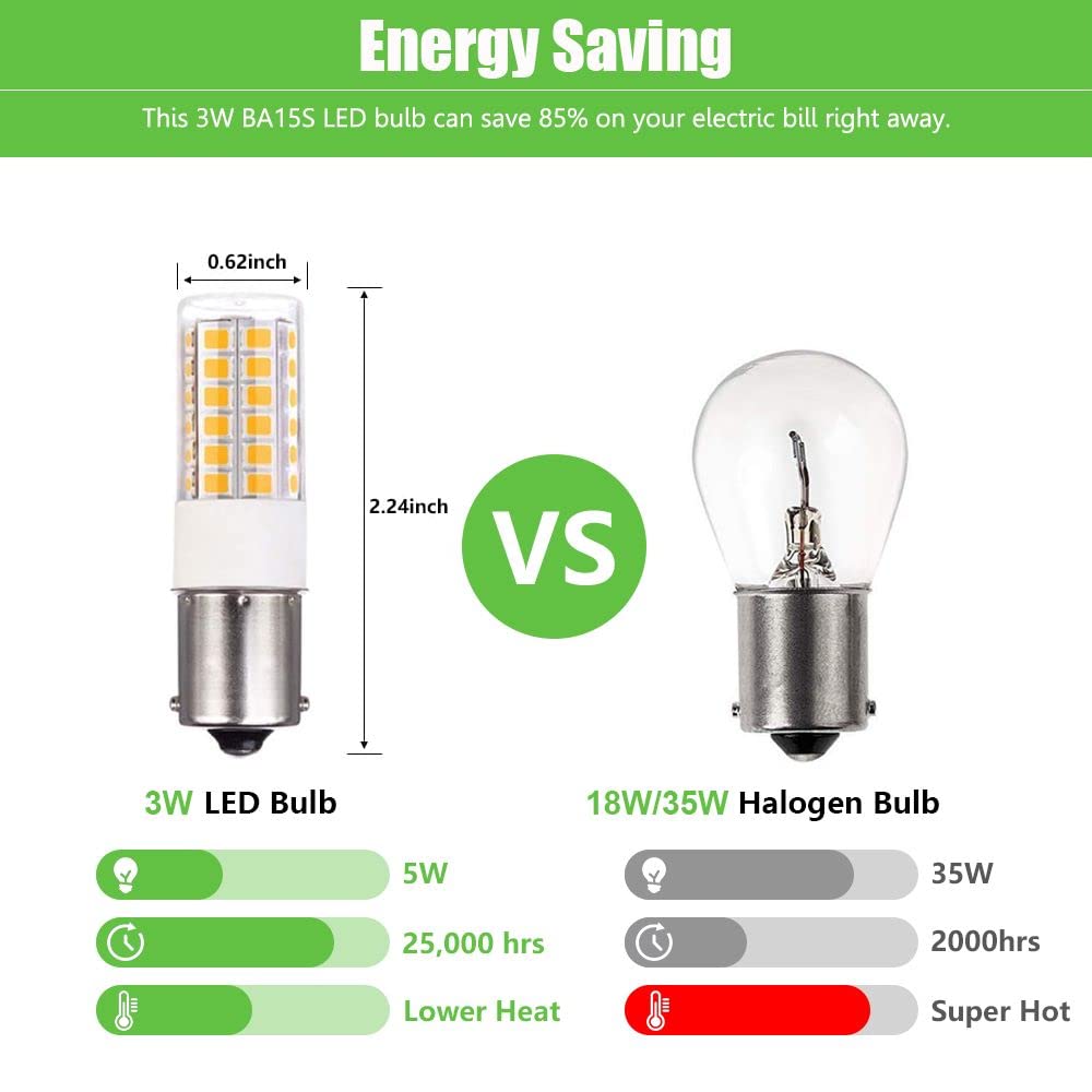 BA15s Single Contact Bayonet LED Bulb 12V S8 1141 1156 - 3W 2700K-3000K Warm White Light for Outdoor Landscape, Path, Deck & RV Lighting (6 Pack) - Energy Efficient Replacement for Traditional Halogen Bulbs