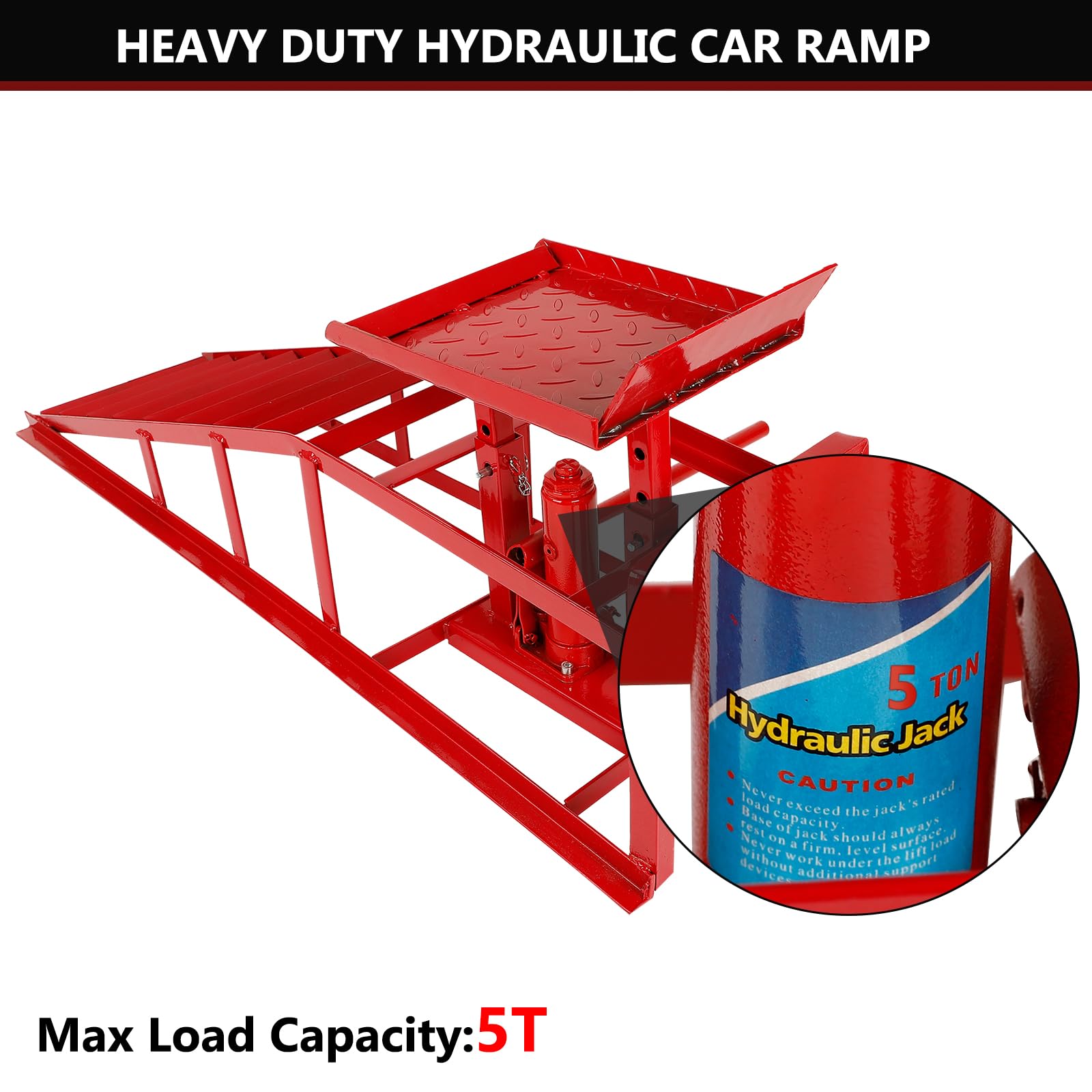 2 Pack 5 Ton Low Profile Hydraulic Car Ramps - Heavy Duty Auto Truck Service Ramps for Vehicle Maintenance & Repair - Perfect for Oil Changes, Tire Rotation & Underbody Work (Red)