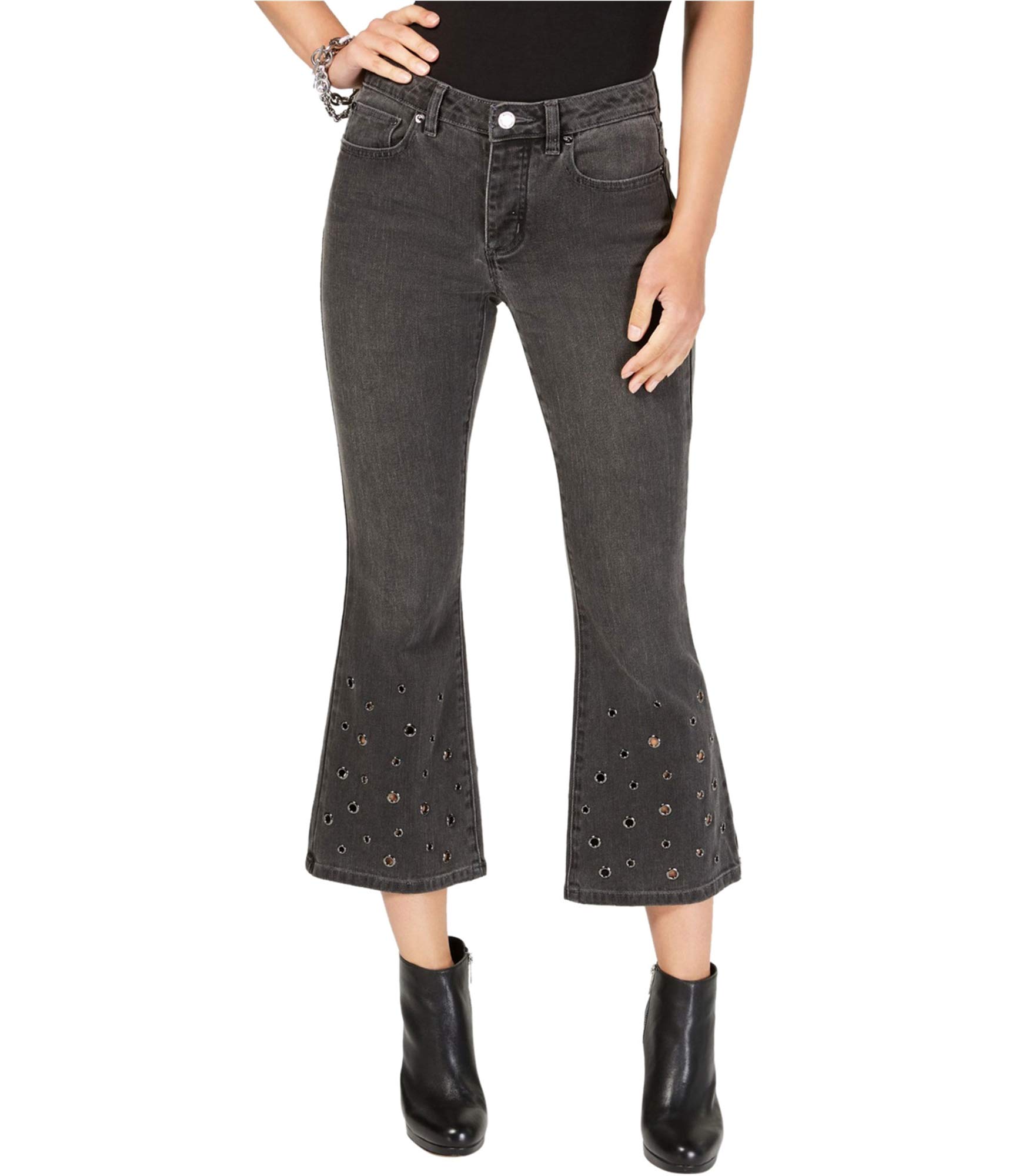 Michael Kors Women's Grommet Cropped Jeans - High Waist Distressed Denim Pants for Casual Outfits & Street Style Fashion
