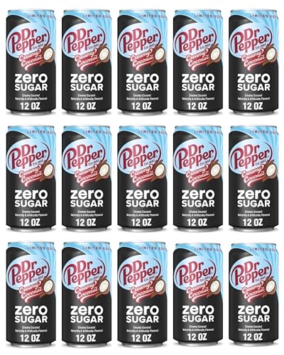 Dr Pepper Zero Sugar Creamy Coconut Soda - 12 Fl Oz (15 Pack) | Refreshing Coconut Flavored Soft Drink for Parties, BBQs & Summer Gatherings