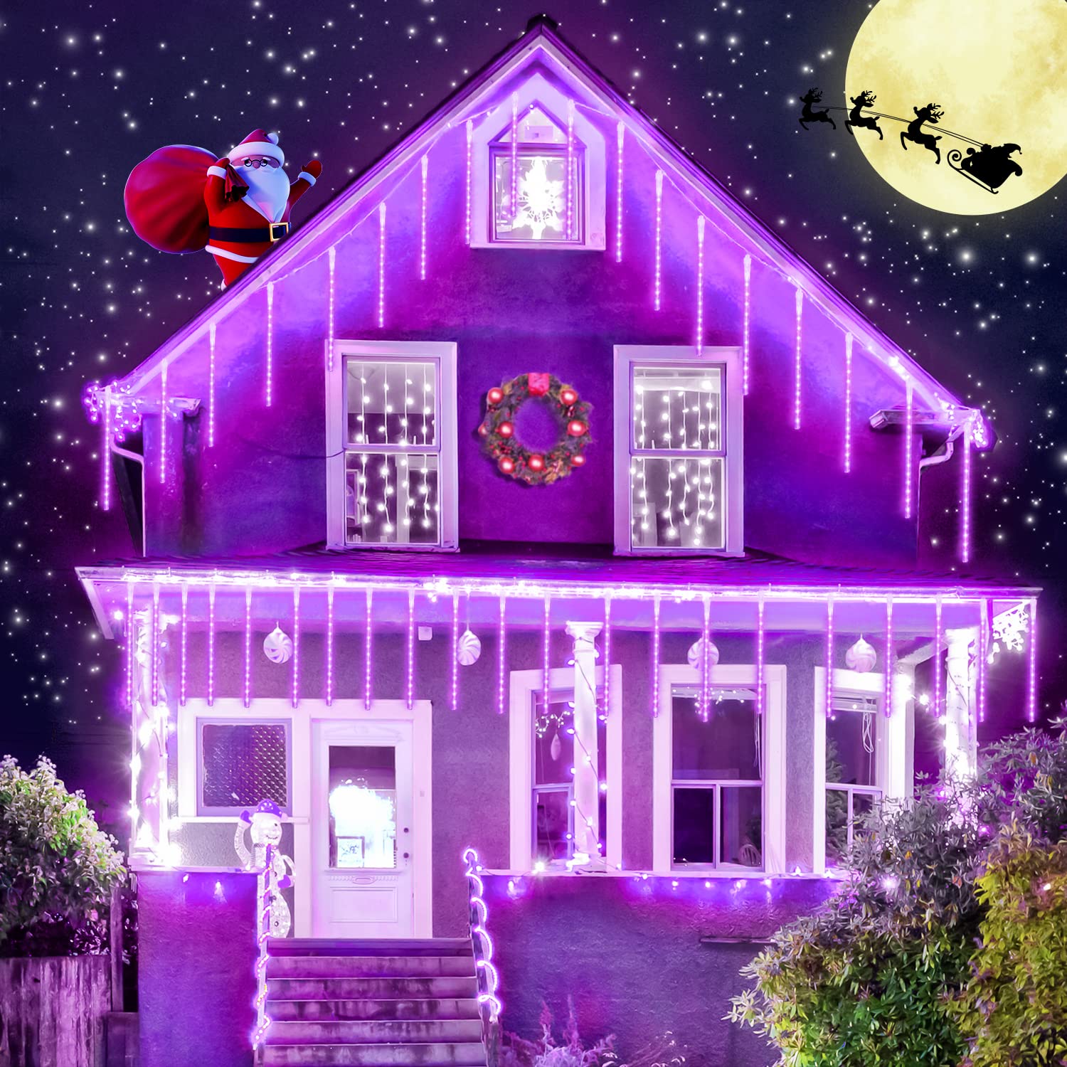 JMEXSUS 144 LED Solar Meteor Shower Lights Outdoor - 8 Tube Waterproof Christmas Lights for Tree, Halloween, Patio, Yard & Holiday Party Decor (Purple) - Perfect for Garden, Pathway, and Festive Celebrations