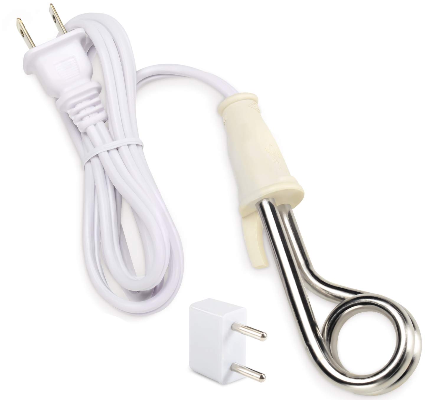 Lewis N. Portable Immersion Water Heater - Electric Kettle Alternative for Coffee, Tea & Hot Chocolate - Compact Travel & Camping Water Boiler with Dual Voltage (120V/240V) & Adapter - Perfect for Office, Dorm, RV & Outdoor Adventures - White