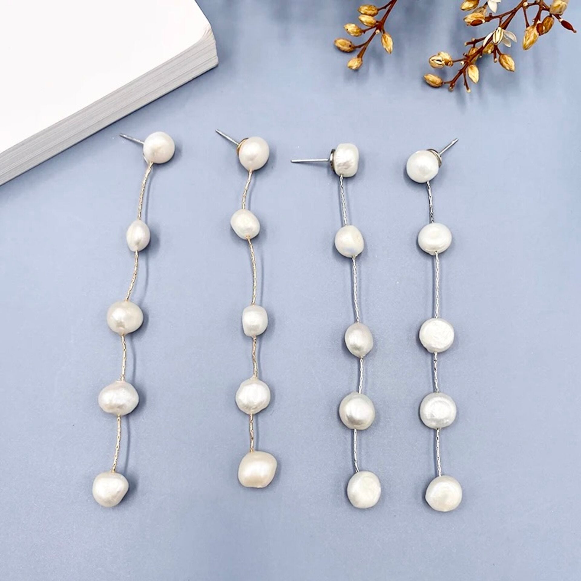 Daneli Natural Pearl Bridal Earrings - 14K Gold & Sterling Silver Wedding Jewelry for Brides, Bridesmaids & Formal Occasions