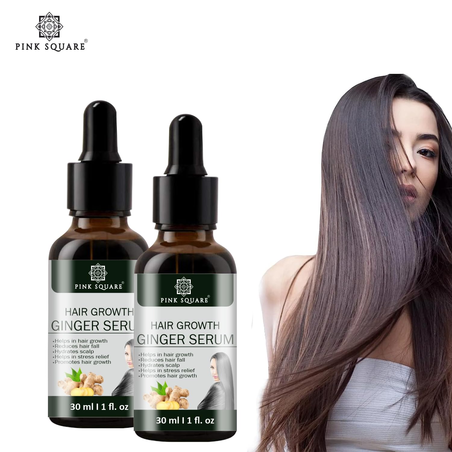 Pink Ginger Hair Growth Serum - Reduces Hair Loss & Dandruff, Nourishes Scalp & Strengthens Hair - 30ml (1 Pack) | For Thinning Hair, Dry Scalp & Healthy Hair Growth
