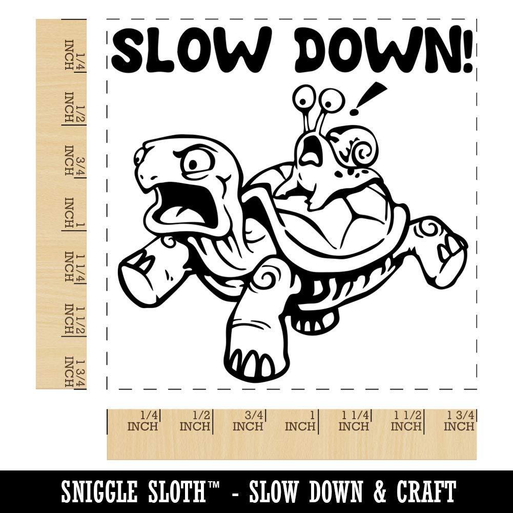 Slow Down Turtle Tortoise & Snail Square Rubber Stamp for DIY Crafting - 1.75 Inch Medium Size - Perfect for Scrapbooking, Card Making, and Journaling