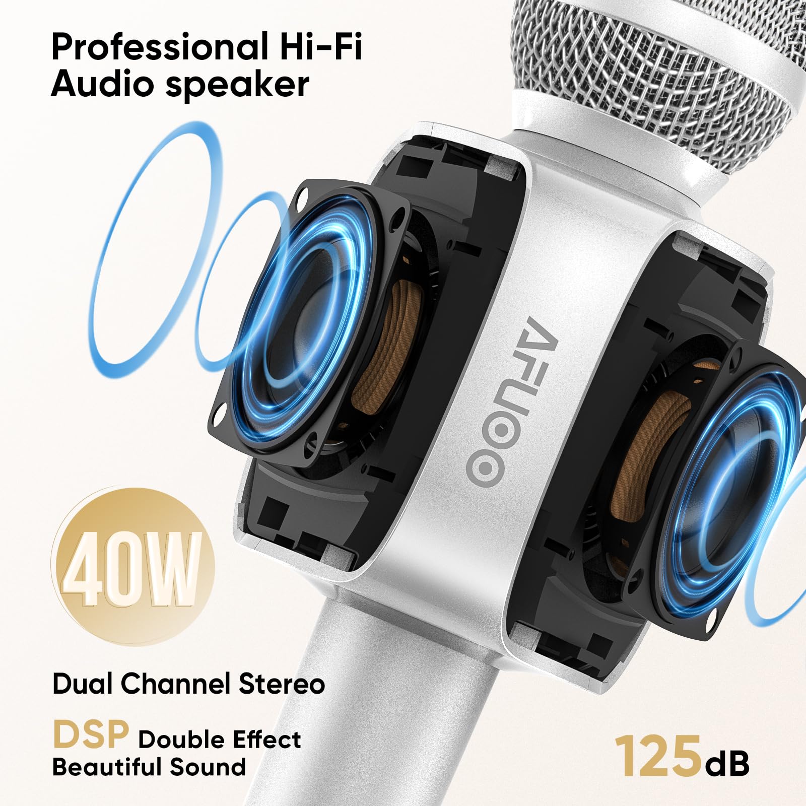 Wireless Bluetooth Karaoke Microphone Speaker with Duet Mode & Wireless Charging - Portable Singing Mic for Adults & Kids, Compatible with Smartphone/PC - Perfect for Home Parties, Karaoke Nights & Public Speaking (Silver)