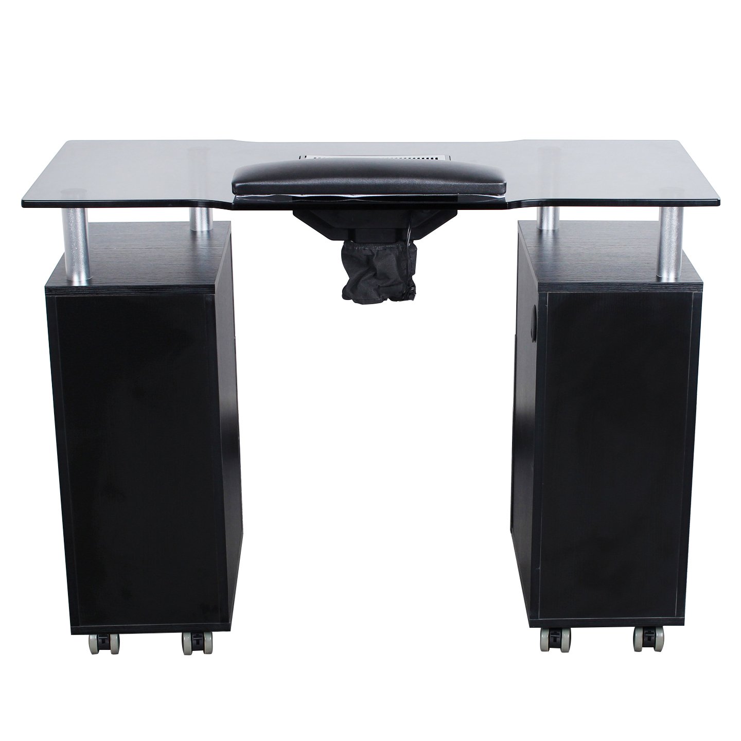Premium Black Glass Glow Salon Manicure Nail Table - Professional Spa & Salon Furniture for Nail Technicians, Pedicures & Beauty Services | Perfect for Nail Salons, Home Studios & Mobile Beauty Businesses