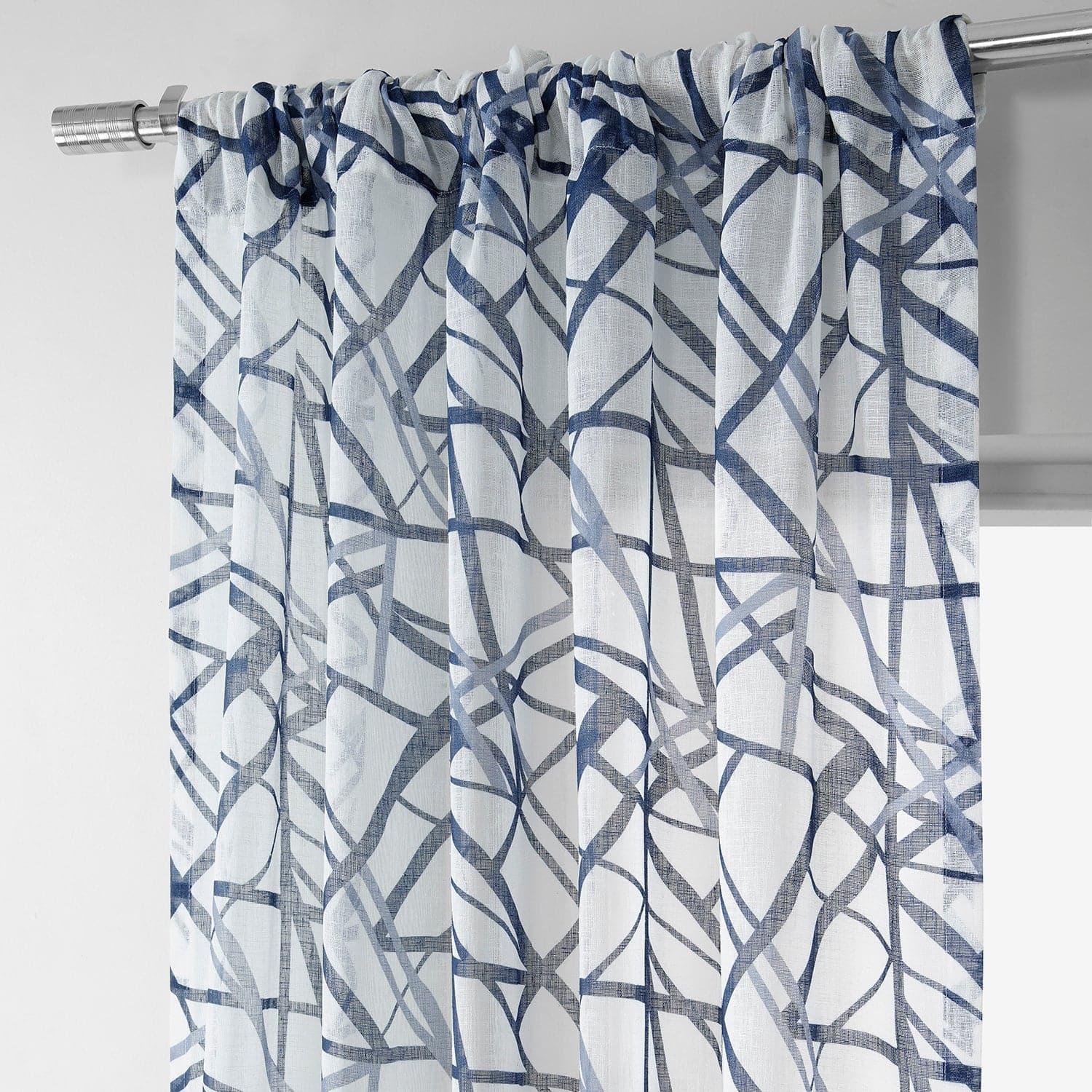Matrix Blue Abstract Printed Sheer Curtains - Modern Window Treatment for Living Room, Bedroom & Office Decor