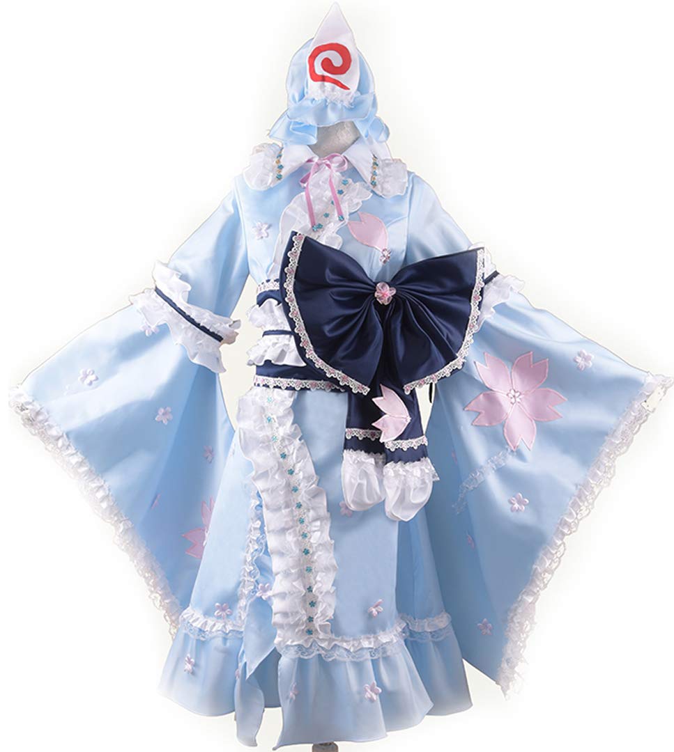 Poetic Walk Anime Women's Cosplay Saigyouji Yuyuko Princess Kimono Lolita Blue Maid Dress Costume - Perfect for Cosplay Events, Anime Conventions & Themed Parties