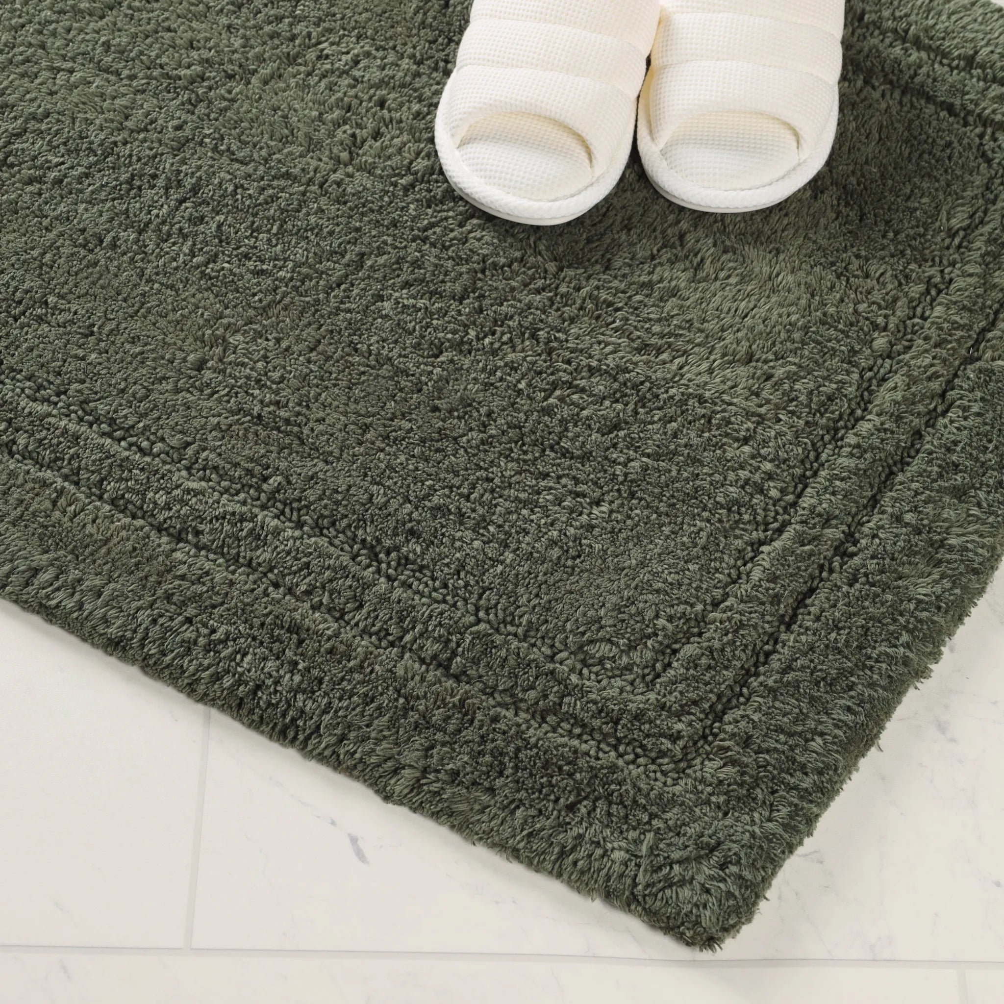 Non-Slip Cotton Bathroom Rug Set - 2 Piece Washable Absorbent Bath Mat with Anti-Skid Backing for Bathroom, Shower & Vanity Area