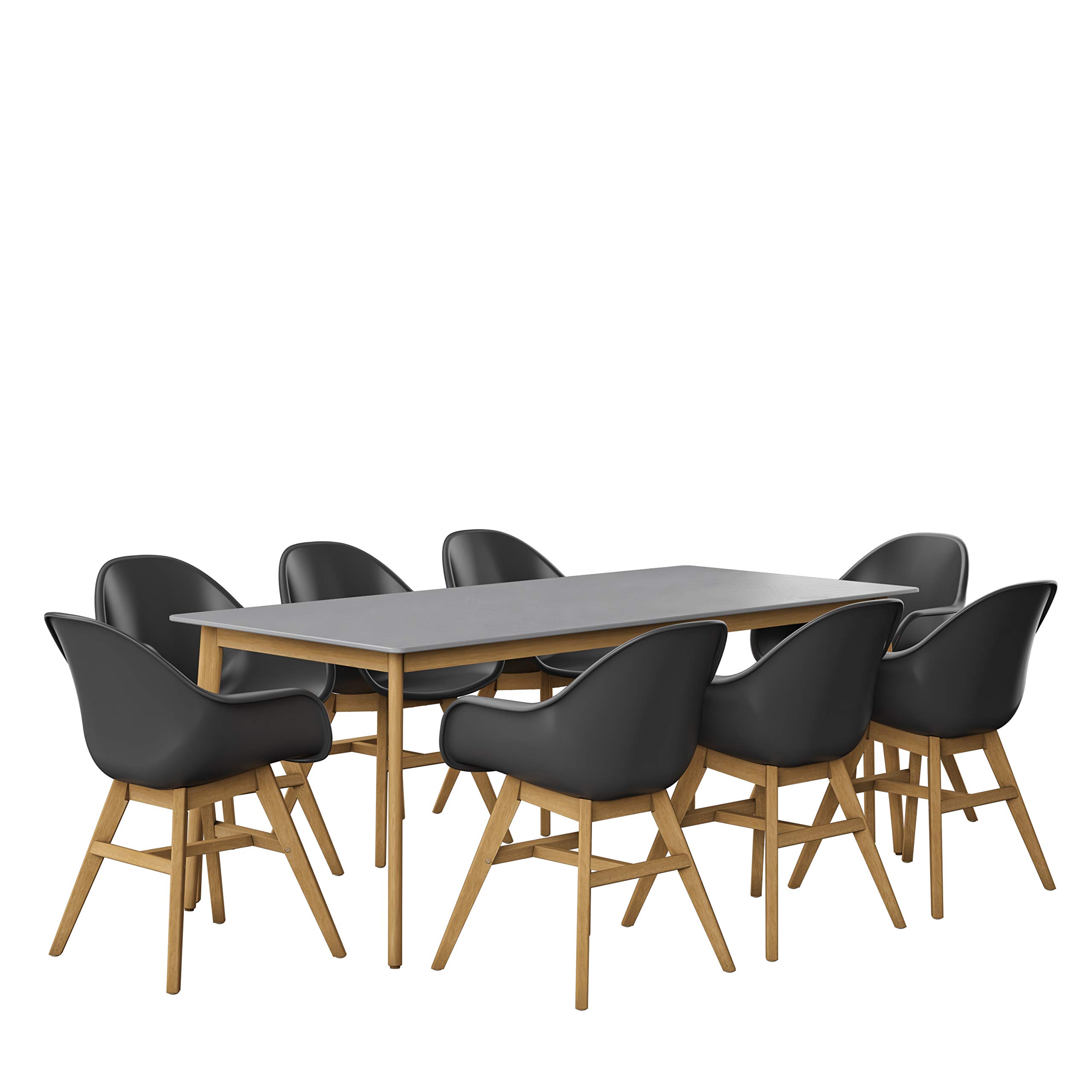 Premium 9-Piece Eucalyptus Wood Outdoor Dining Set - Rectangular Table & Chairs for Patio, Garden, Backyard & Indoor Use | Weather-Resistant & Durable Furniture