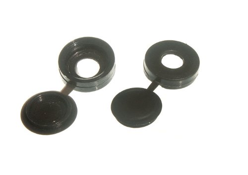 Black Screw Cap Cup Washer with Hinged Cover for No. 6 & 8 Screws - 100 Pack - Perfect for Furniture Assembly, Cabinets & DIY Projects
