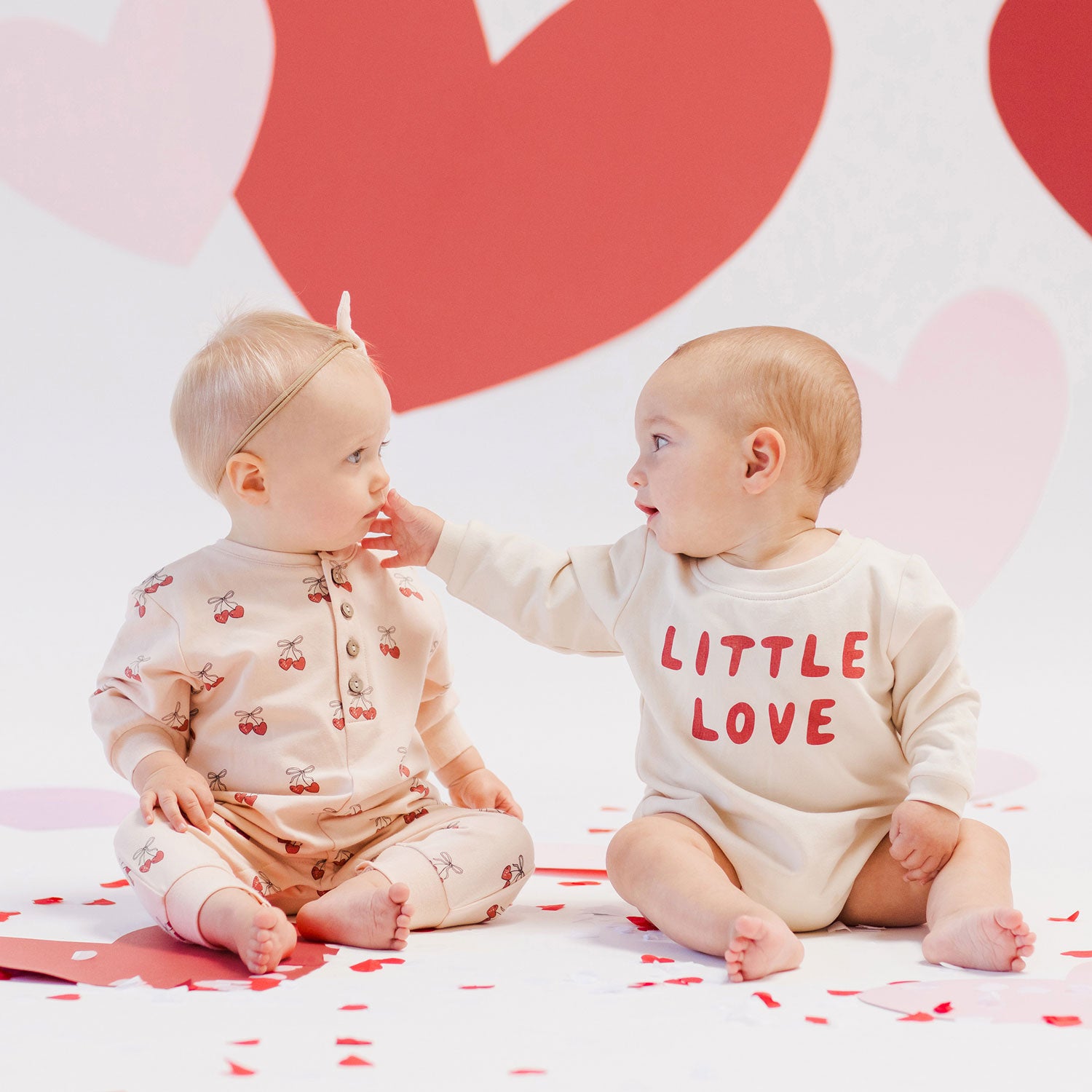 Crewneck Bubble Romper for Baby Girls - Soft Cotton Jumpsuit with Cute Little Love Print - Natural Color for Playtime & Photo Shoots