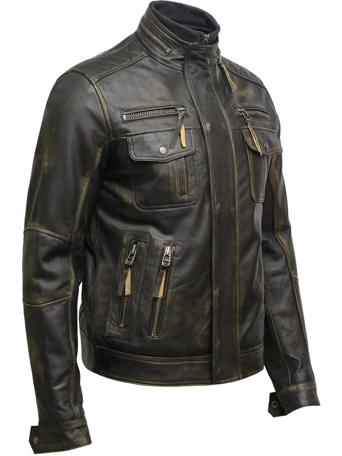 BRANDSLOCK Black Men's Real Sheepskin Leather Jacket - Motorcycle Biker Jacket for Men, Stylish Outerwear for Riding, Casual Wear & Winter Fashion
