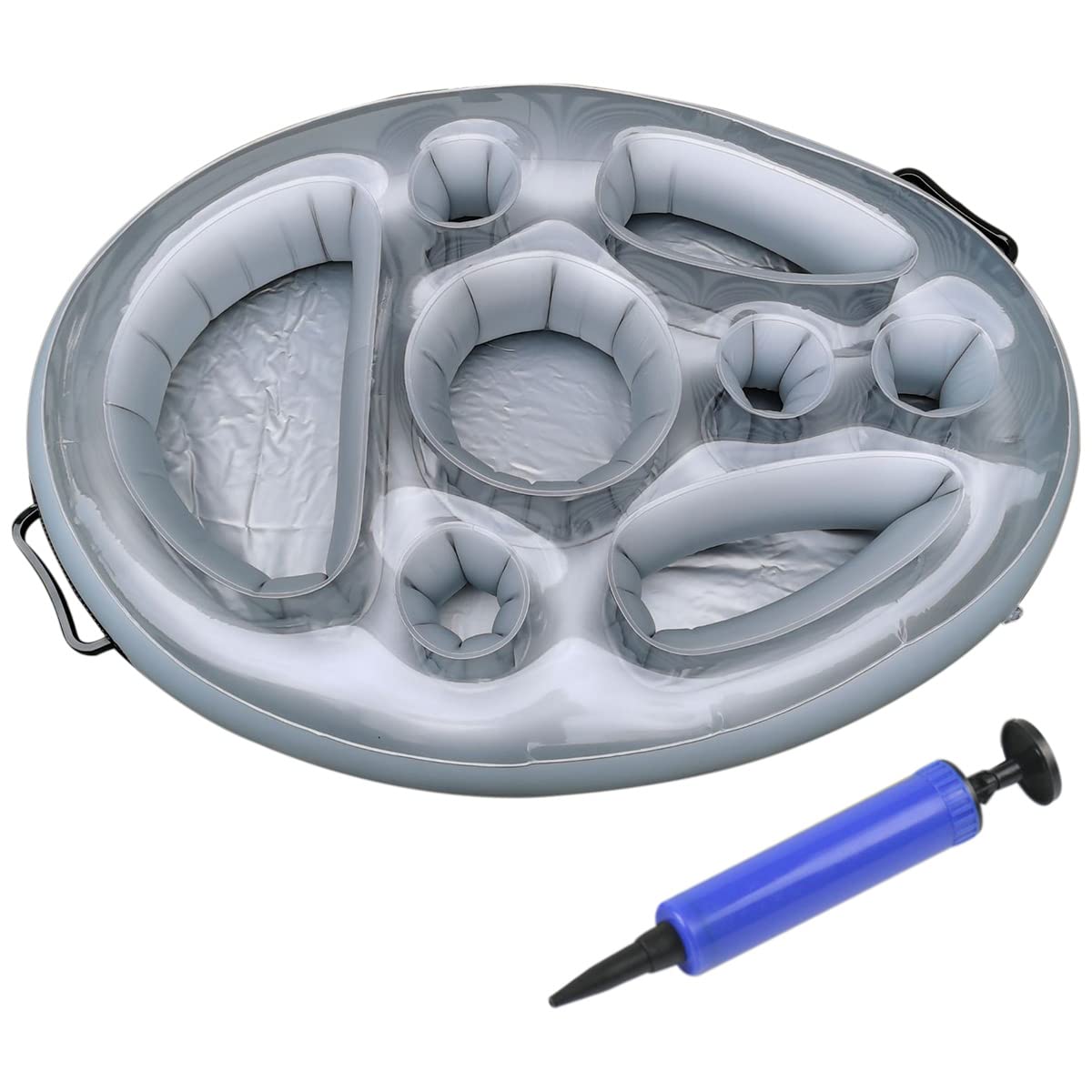 **Large Capacity Inflatable Floating Pool Drink Holder with 8 Compartments - Silver | Floating Cooler Tray for Drinks & Snacks | Perfect for Summer Pool Parties, Beach Days & Backyard BBQs**