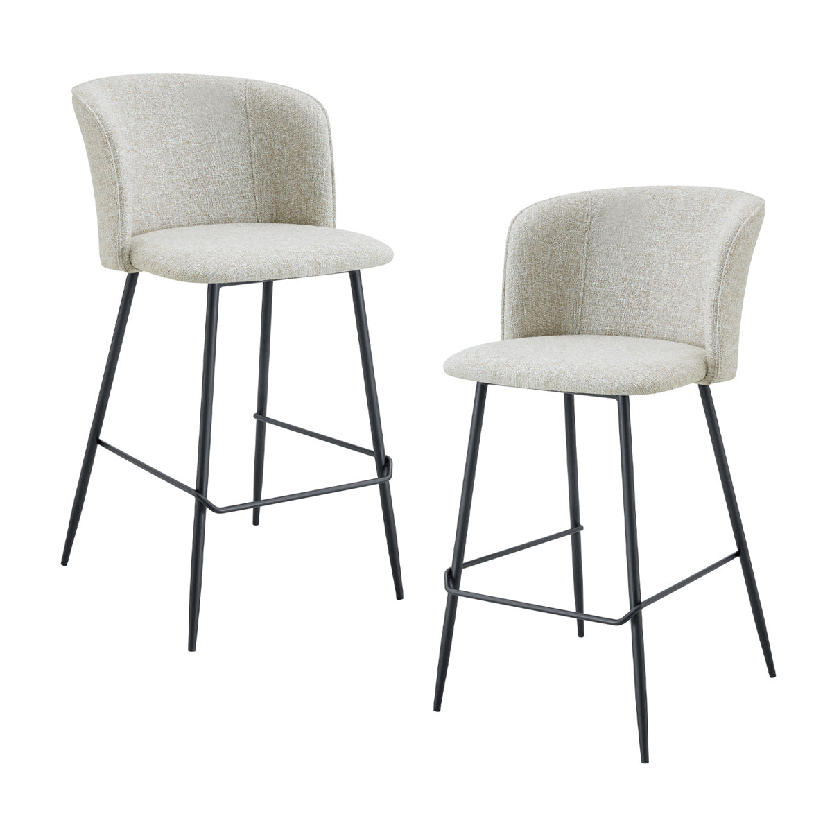 Anita Fabric Bar Stools Set of 2 - Modern Kitchen Counter Height Stools with Padded Seat & Metal Legs - Perfect for Breakfast Nook, Kitchen Island or Home Bar