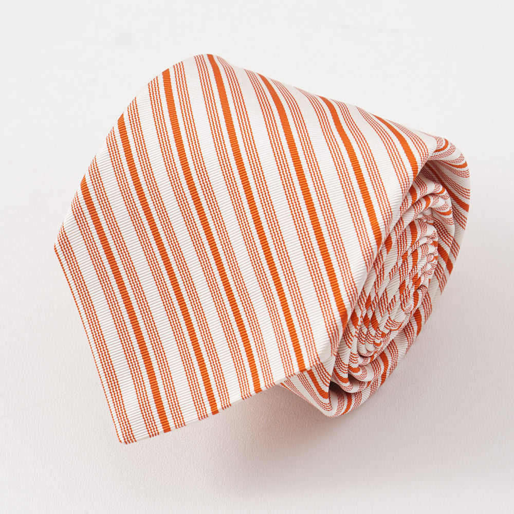Kiton Orange Ribbon Stripe Silk Necktie for Men - Luxury Italian Silk Tie for Business, Weddings & Formal Occasions