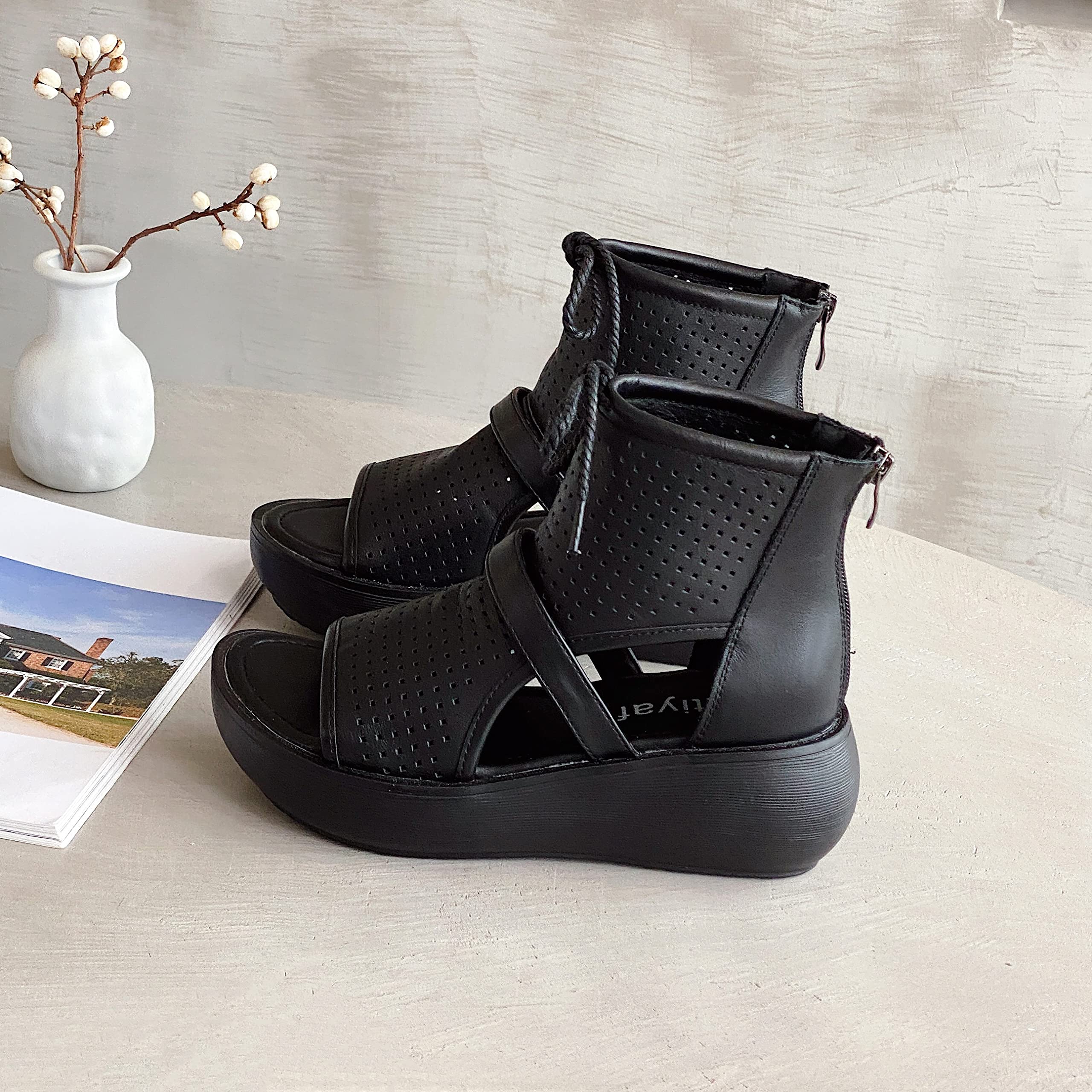 Women's High Top Leather Boot Sandals - Open Toe Cutout Design Fashion Sandals for Women | Perfect for Summer Outfits, Beach Vacations & Boho Chic Style