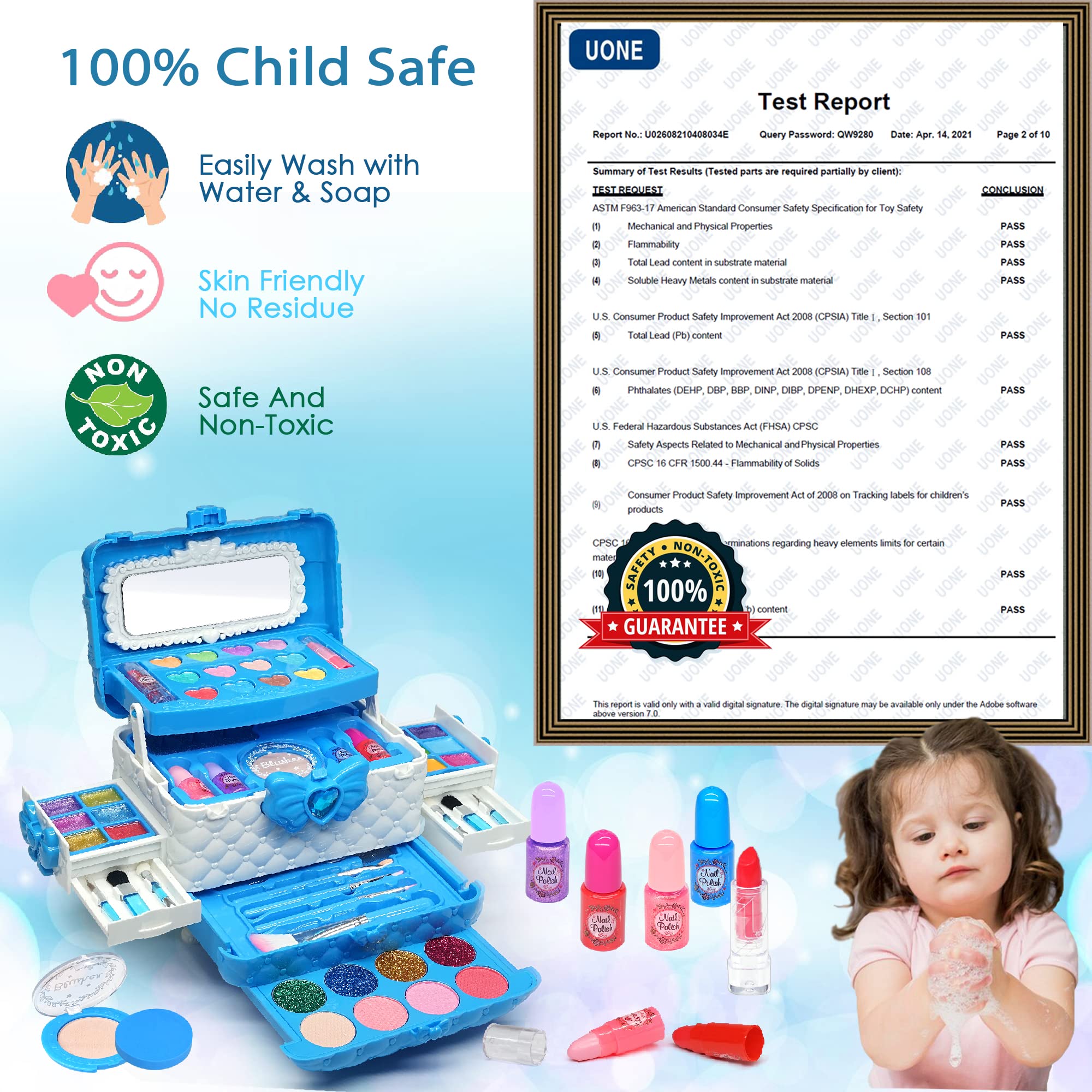 **Safe & Washable Kids Makeup Kit for Girls Ages 5-7 - Princess Birthday Gift Set with Real Cosmetic Toys (Blue) | Perfect for Dress-Up, Pretend Play & Birthday Parties**