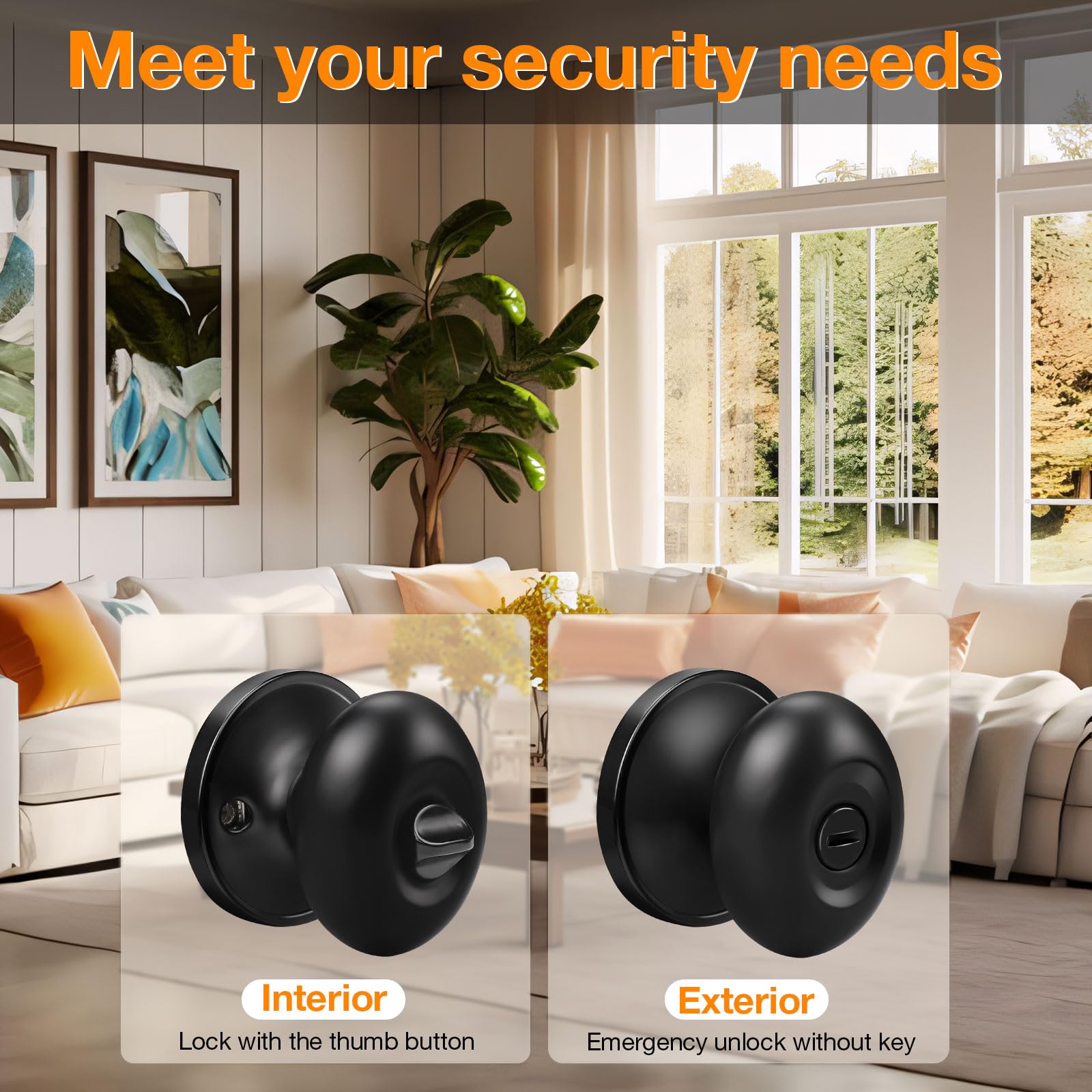 Gobrico 10 Pack Black Egg Style Door Knobs with Privacy Function - Interior Door Handles for Bedroom, Bathroom & Closet (Set of 10)