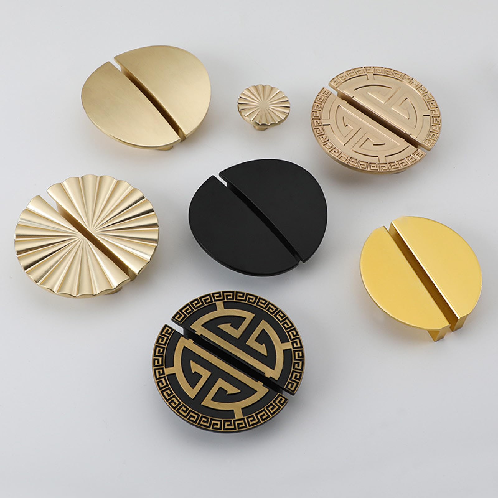 Gold Semicircle Cabinet Knobs and Pull Handles - 64mm Hole Pitch Black Brass Hardware for Kitchen, Closet, Wardrobe & Shoe Cabinet - Durable Round & Triangle Furniture Knobs for Modern Home Decor