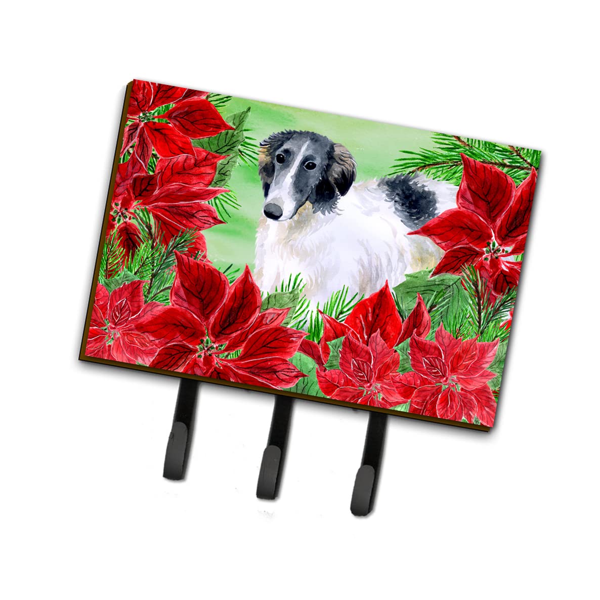 Caroline's Treasures CK1320TH68 Borzoi Poinsettas Wall Mounted Key Holder & Coat Rack - Perfect for Hanging Keys, Leashes, Towels, Aprons & More - Ideal for Entryway, Kitchen, or Mudroom Organization