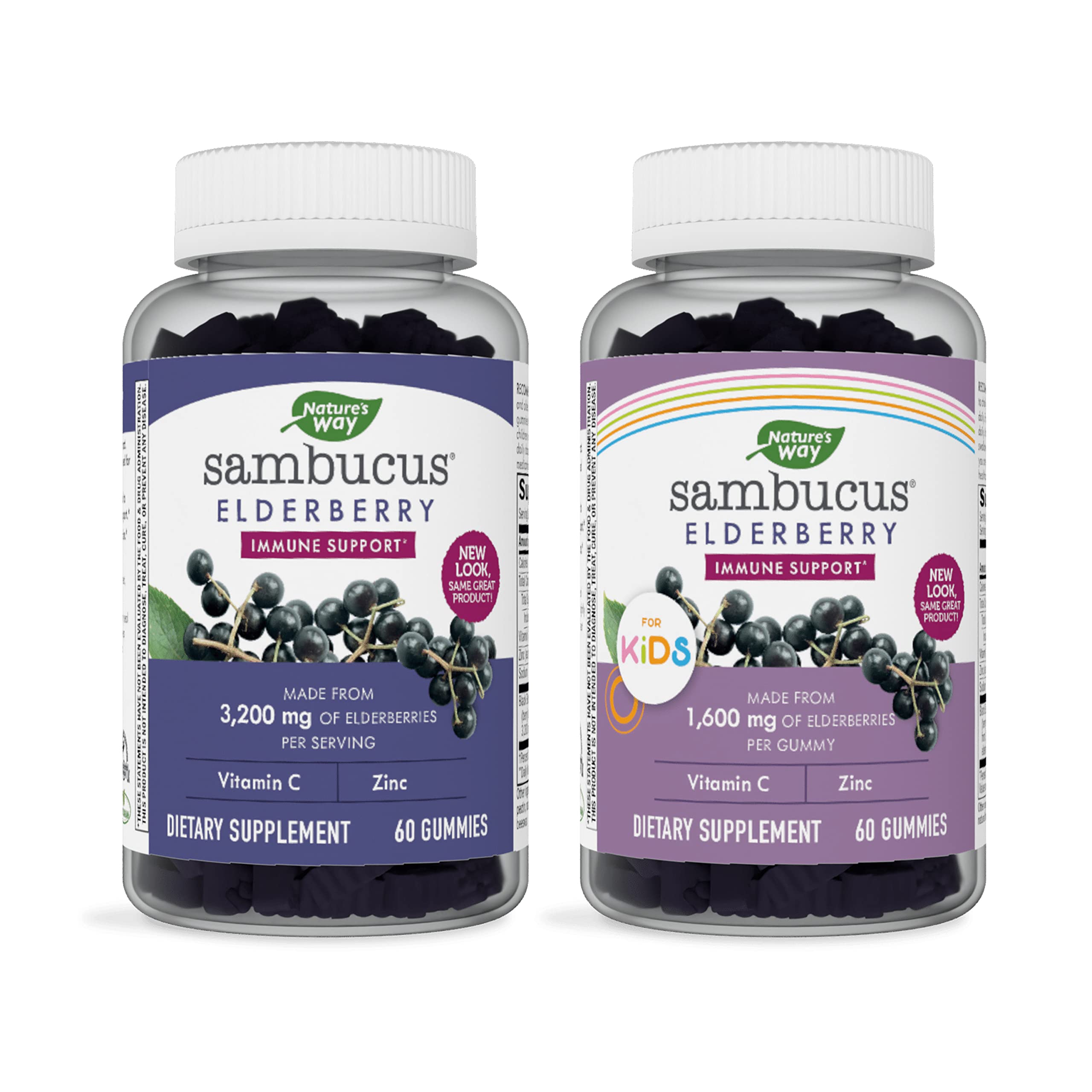 Nature’s Way Sambucus Elderberry Gummies for Adults & Kids - Immune Support Supplement with Delicious Berry Flavor, 60 Count - Perfect for Cold Season & Daily Wellness Boost