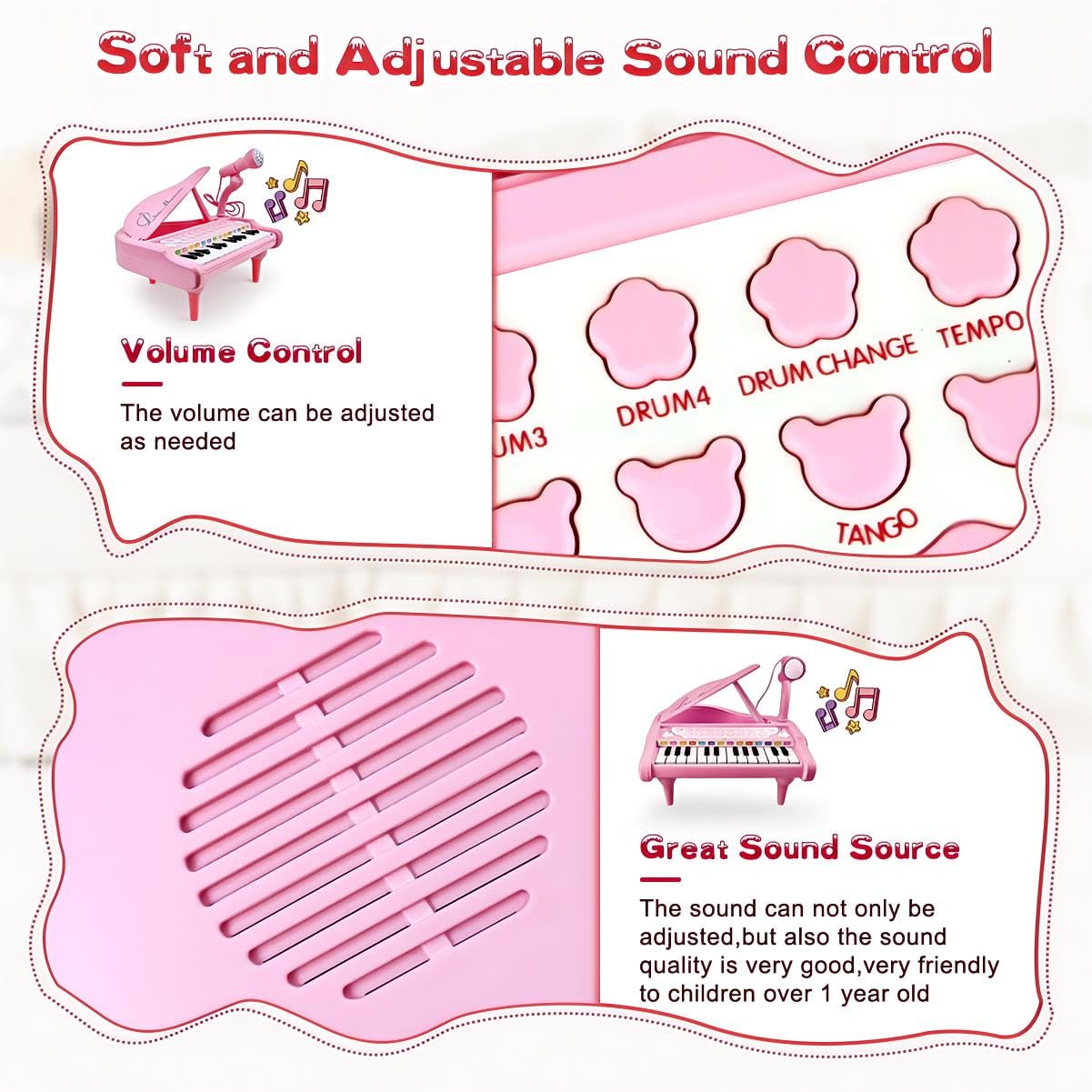 Pink Mini Piano Toy for Toddlers - 24-Key Musical Instrument with Microphone, Perfect First Birthday Gift for 1+ Year Old Girls | Fun Learning & Pretend Play