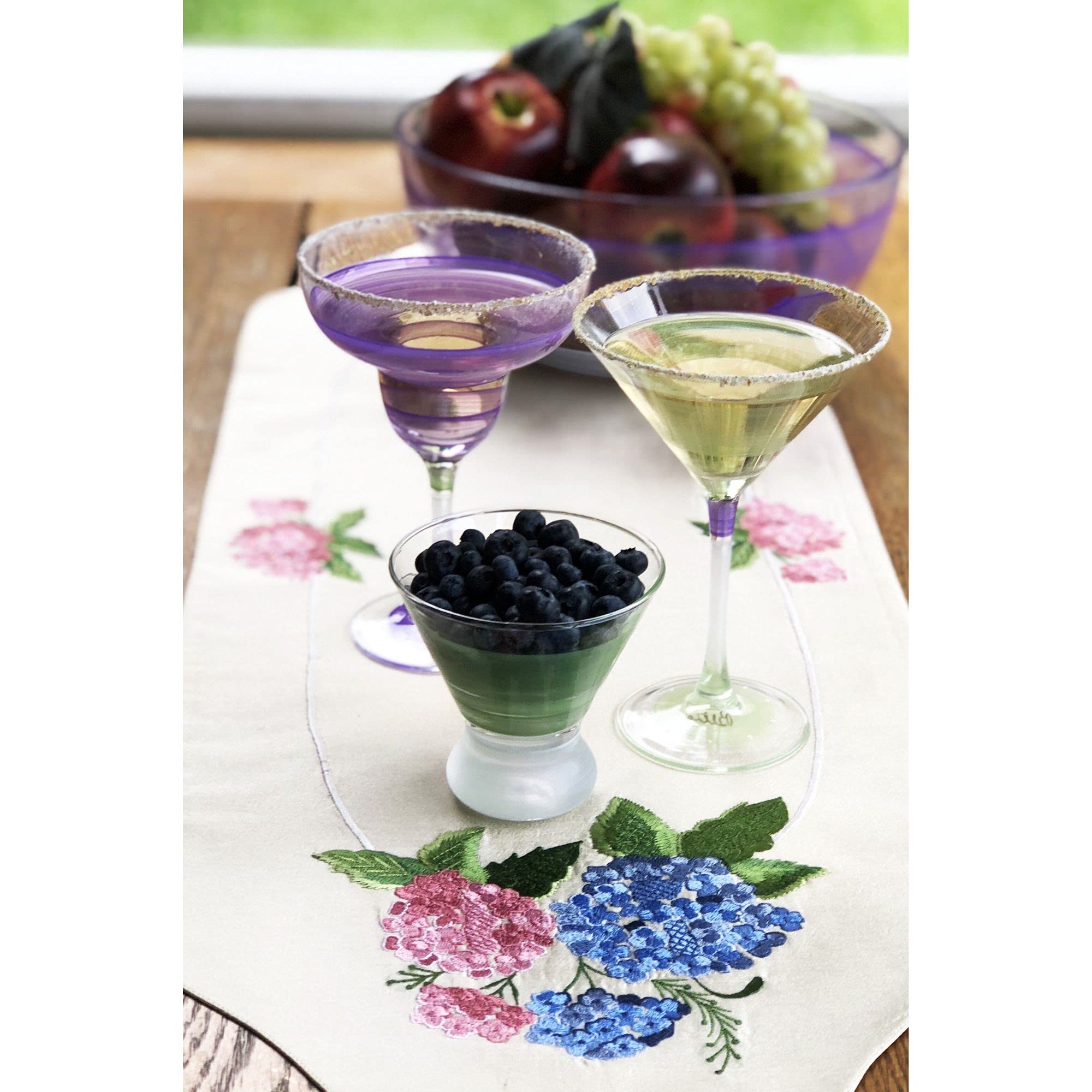 Vintage Purple Striped Martini Glasses Set of 2 - 7.5oz Hand-Painted Cocktail Glasses for Home Bar, Dinner Parties & Retro-Themed Events