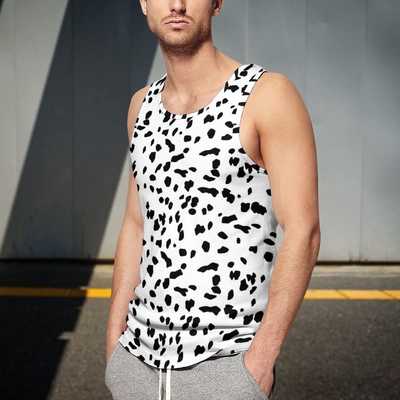 Dalmatian Print Men's Sleeveless Tank Top - Breathable Workout Shirt for Gym, Running & Summer Outdoor Activities