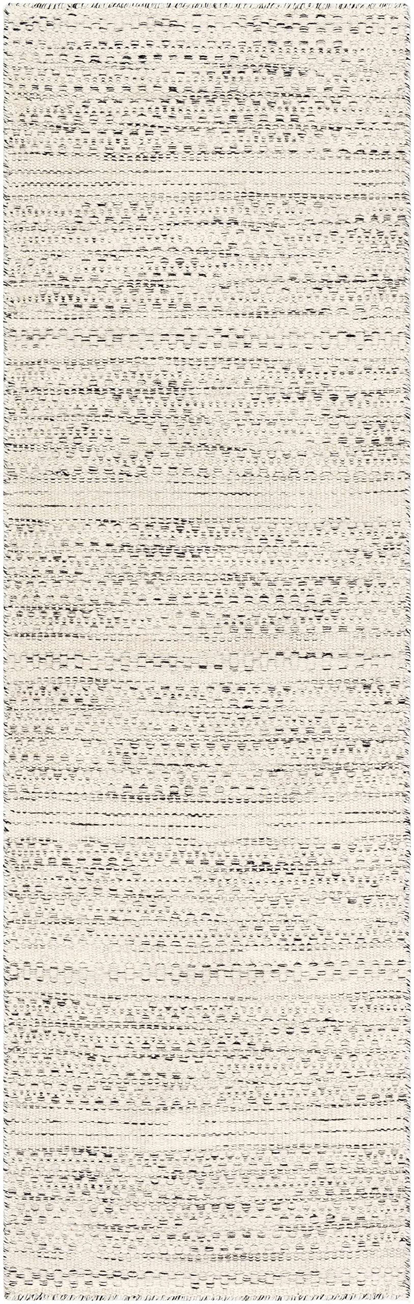 Hauteloom Williford Boho Hand Woven Wool Runner Rug - Natural Fiber Soft High Pile Braided Carpet for Hallway - Traditional Farmhouse Style - Black, Cream, Beige - 2'6