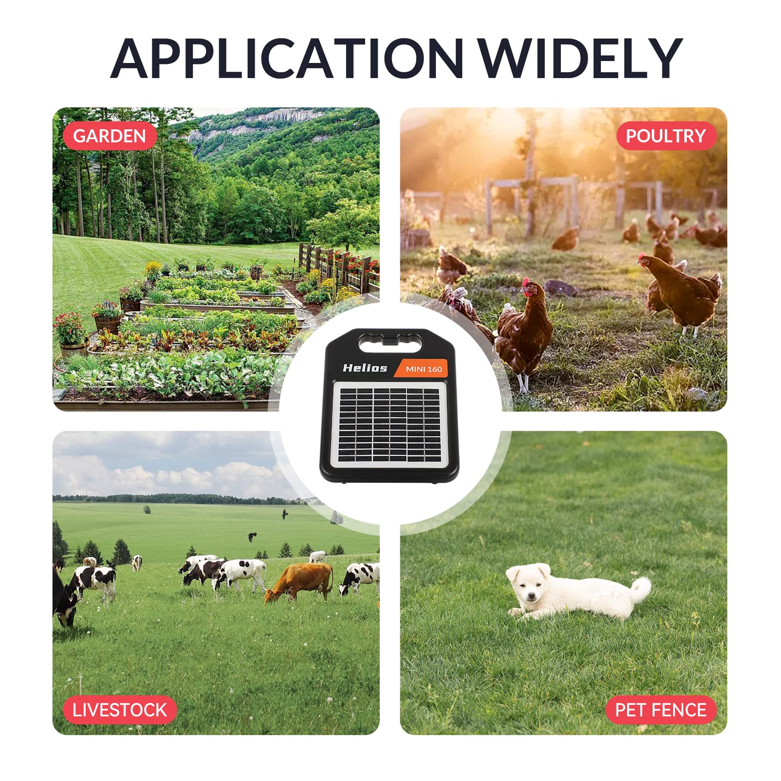 10 Miles Solar Electric Fence Charger - 0.11 Joule Portable Solar Powered Fence Energizer with Day/Night Mode for Cattle, Horses, Sheep & Livestock - Ideal for Farm, Ranch & Pasture Protection