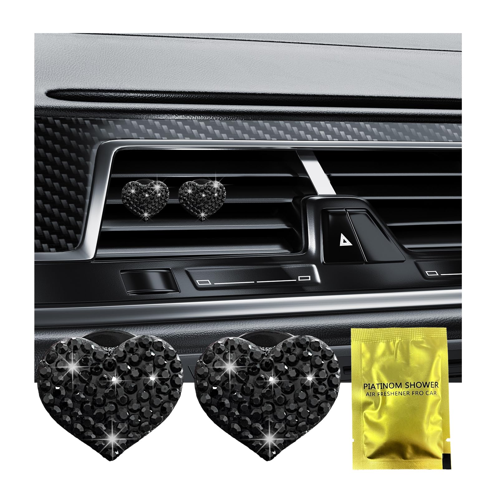 **Ziciner 2PCS Bling Heart Car Air Vent Clips - Crystal Rhinestone Car Air Freshener & Decor for Women & Girls - Elegant Vehicle Accessories for Home, Office & Travel (Black)**