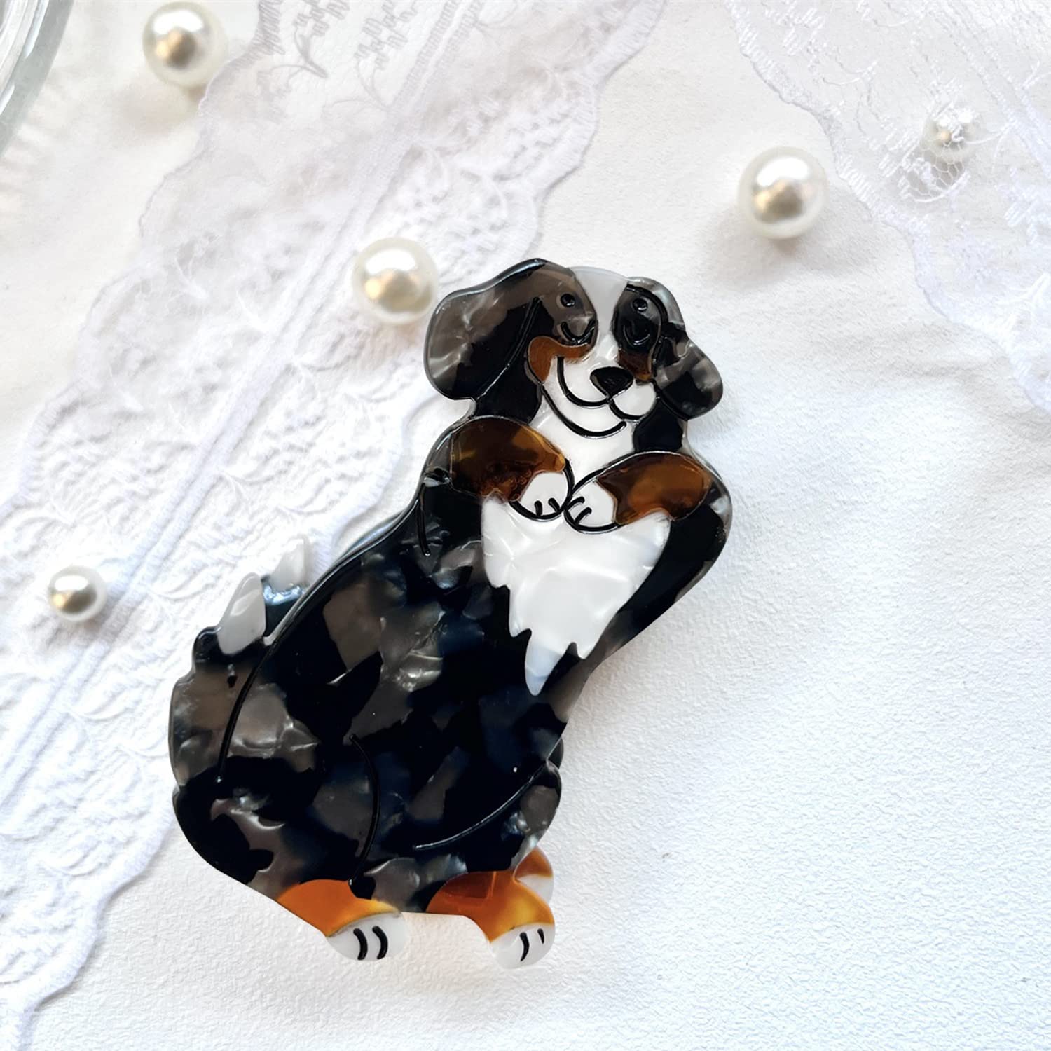 Bernese Dog Hair Clips for Women & Girls - Small Acetate Claw Clips for Fine to Medium Hair - Cute Animal Hair Accessories for School, Work, or Everyday Style