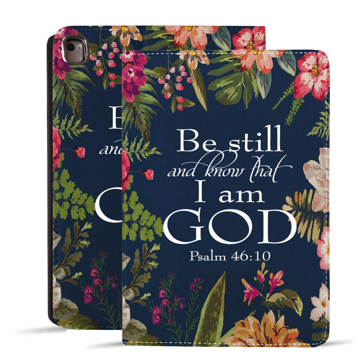 Premium Leather iPad Case for iPad 9.7 (2018/2017), iPad Air 2, iPad Pro 9.7 & iPad 6th/5th Gen - Adjustable Stand with Auto Wake/Sleep & Bible Verse Design (Psalm 46:10) - Perfect for Work, Study & Travel Protection