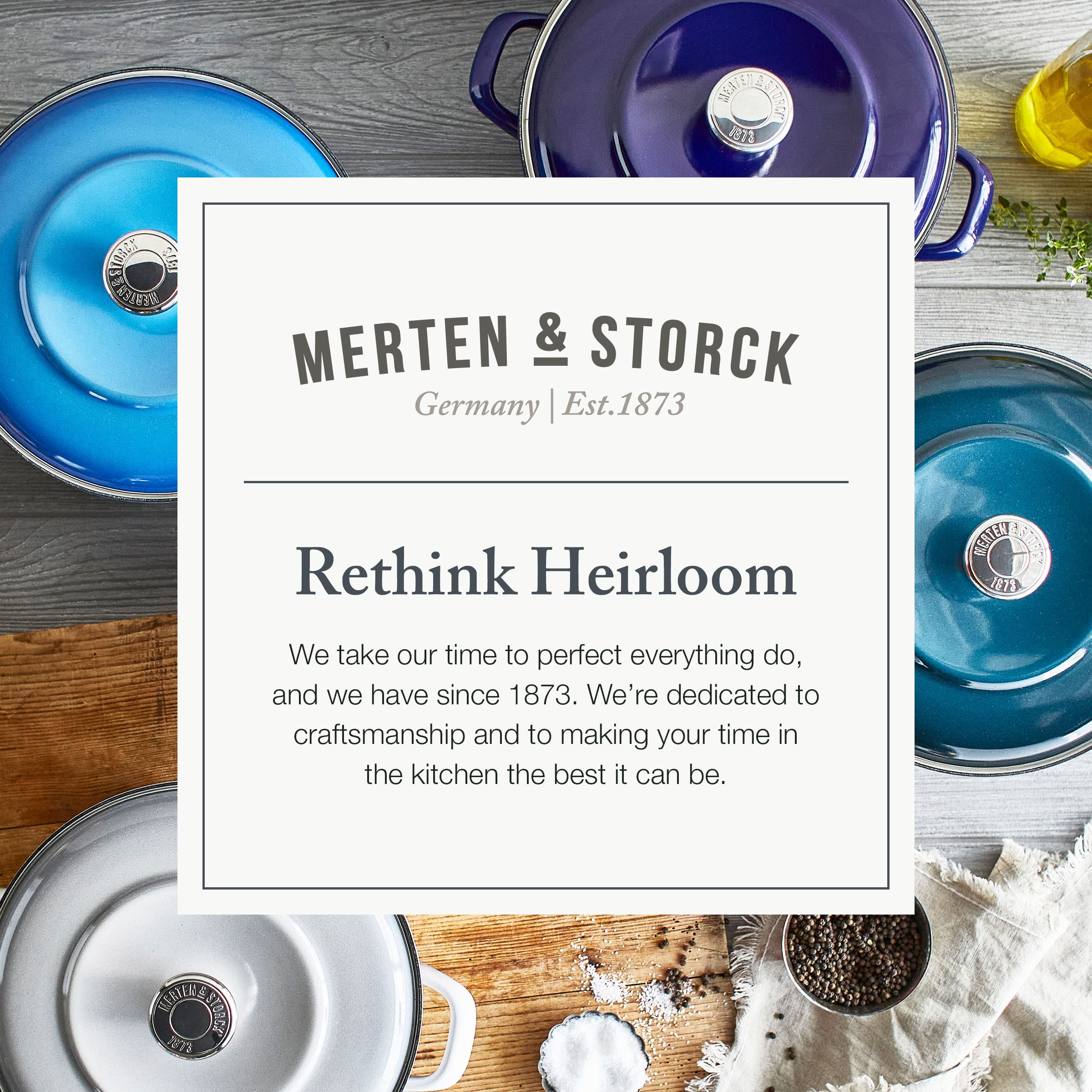 Merten & Storck 5.3QT Round Enameled Cast Iron Dutch Oven with Lid - Premium German Cookware in Cloud Gray | Perfect for Braising, Stewing & Baking Bread