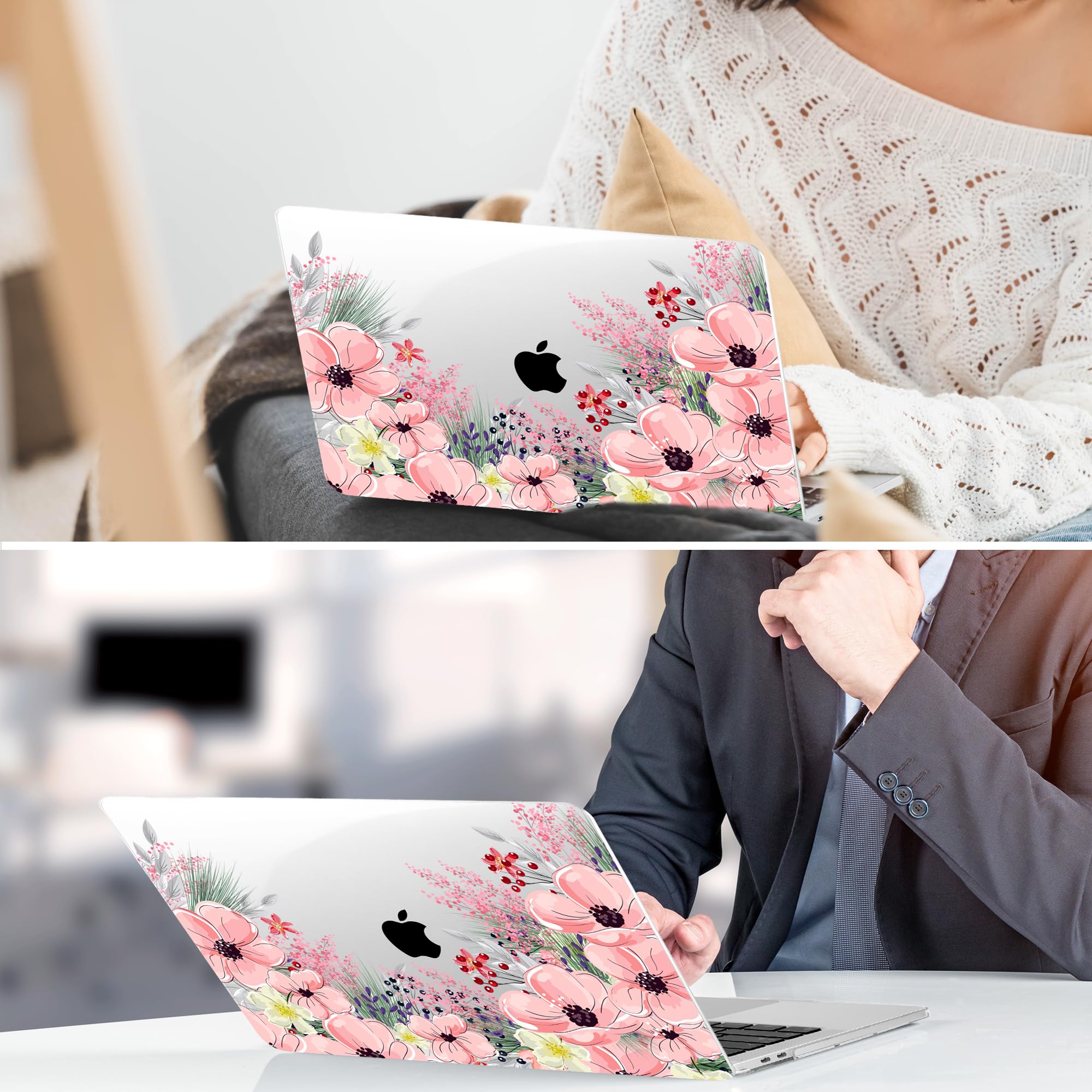 TwoL Hard Plastic Protective Case for MacBook Pro 13 inch (2020-2022 Models A2338 M2/M1 A2289 A2251) with Keyboard Cover & Screen Protector - Cute Flower Design | Perfect for Work, School & Travel Protection