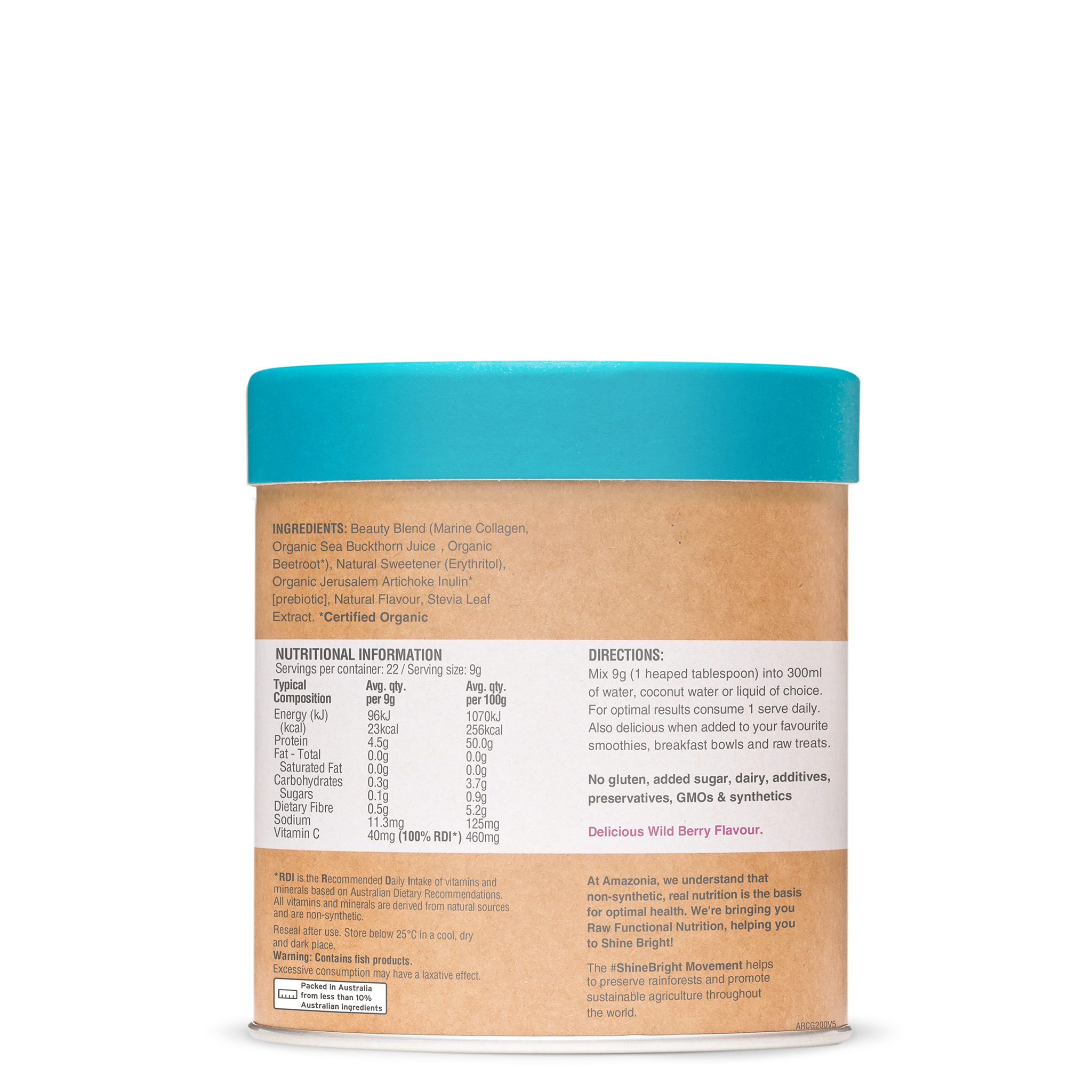 Amazonia Raw Beauty Collagen Glow Wild Berry Powder Supplement - Natural Collagen Booster for Skin, Hair & Nails - Delicious Wild Berry Flavor - Perfect for Smoothies, Shakes & Healthy Drinks
