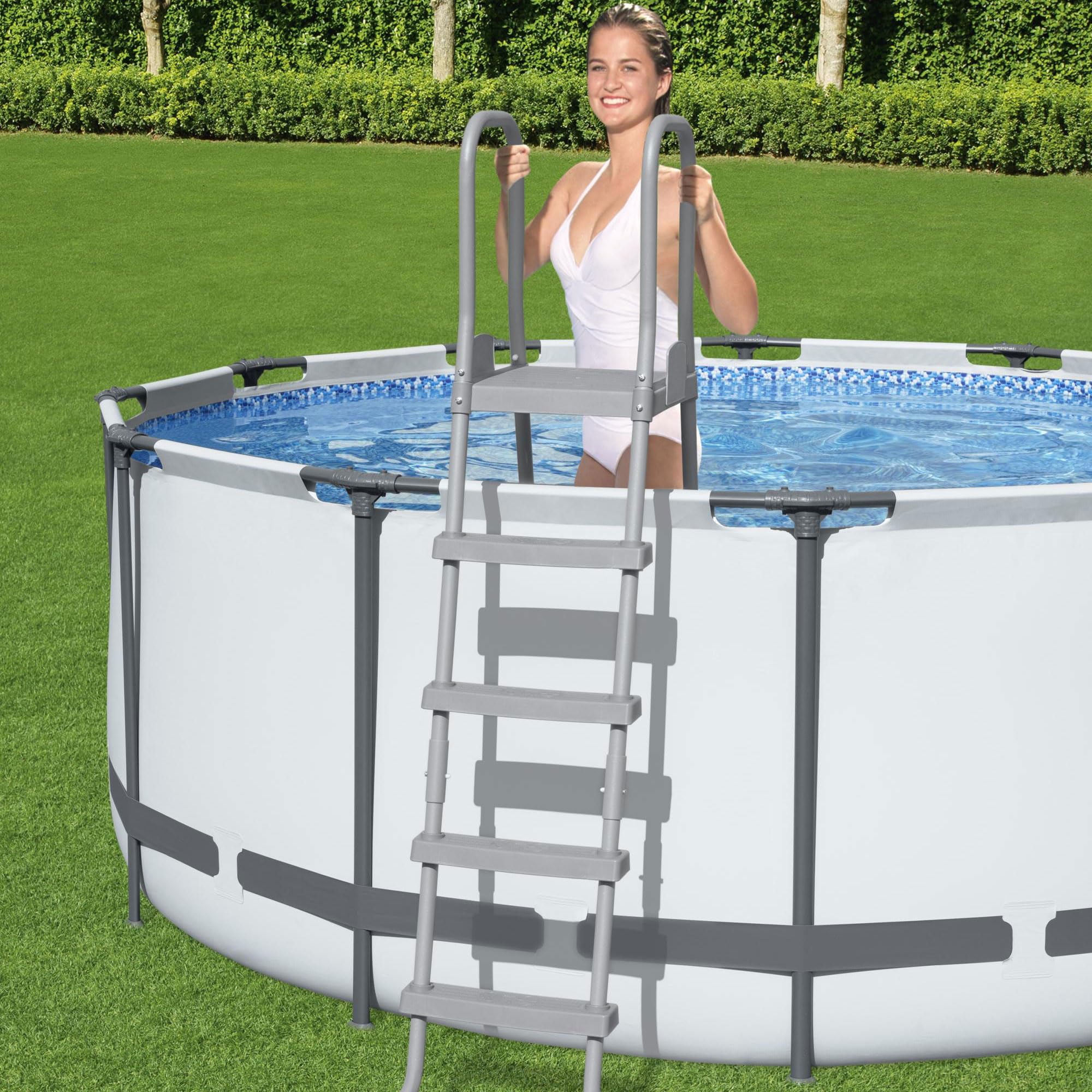 Bestway Flowclear 52-Inch Heavy Duty Metal A-Frame Above Ground Pool Ladder with Double-Sided Plastic Steps - Perfect for Inground & Above Ground Swimming Pools, Easy Entry & Exit