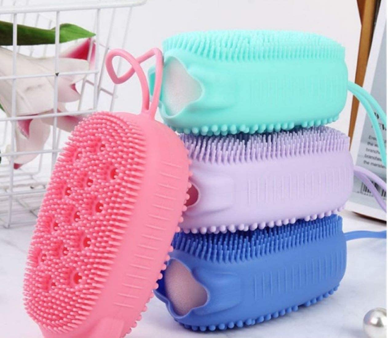 Exfoliating Silicone Body Brush & Massage Scrubber - Dual Sided Bath Brush for Men, Women & Kids - Gentle Skin Exfoliation & Back Scrubber - Perfect Shower Sponge for Sensitive Skin & Baby Care (2-Pack, Multicolor) - Ideal for Daily Exfoliation, Spa Treatments & Relaxing Shower Routines