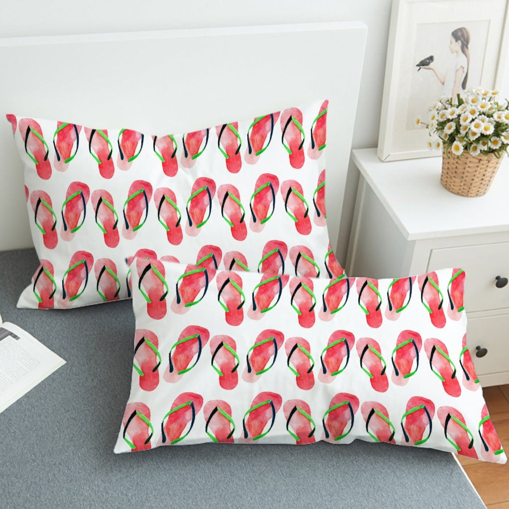 Stylish Flip Flops Pillow Sham - Soft Decorative Pillow Cover for Beach House Decor, Summer Bedroom Accessories, and Coastal Home Styling