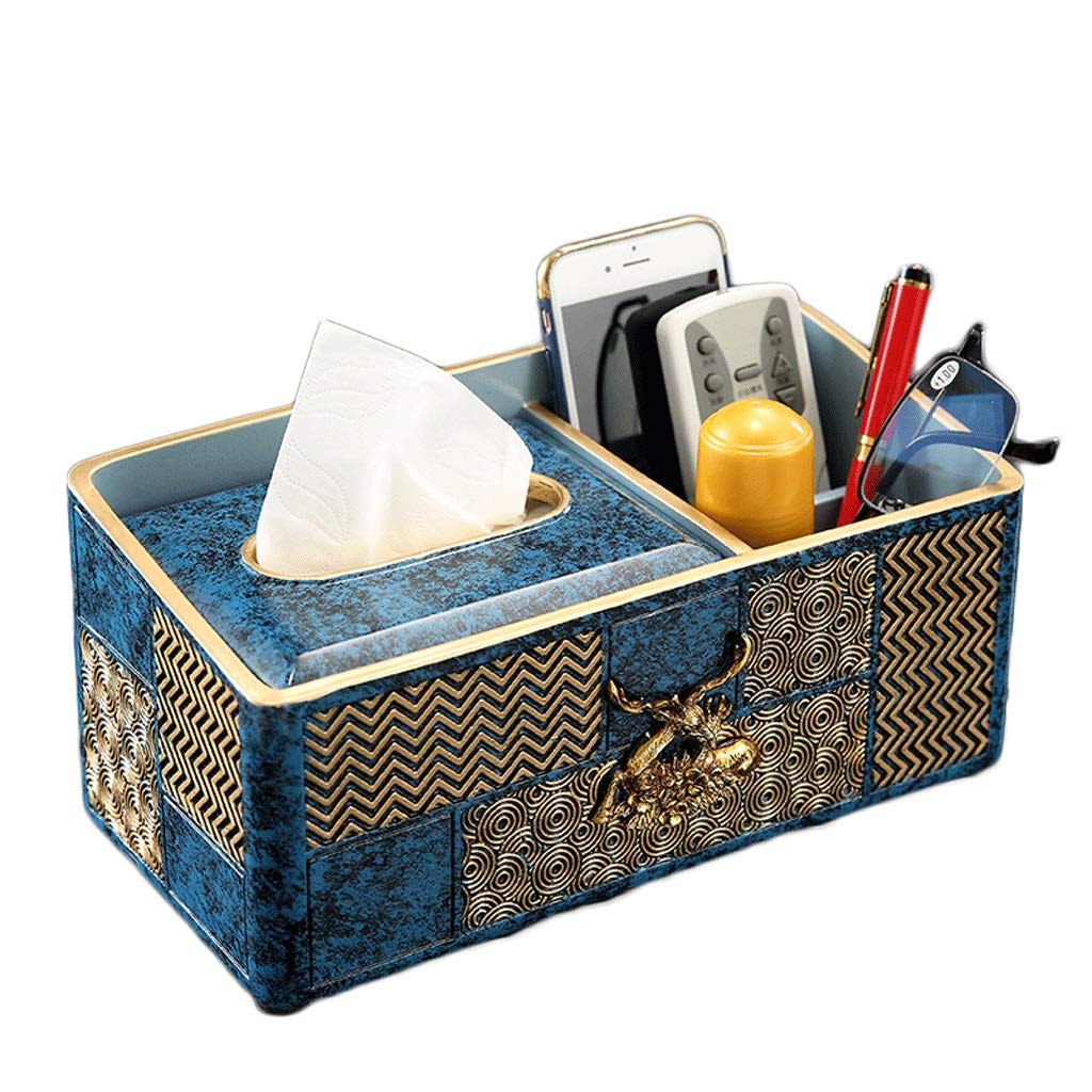 Multifunctional Resin Tissue Box Holder - Rectangle Desktop Paper Storage Cover with Decorative Design, Facial Tissue Dispenser Organizer (Blue, 26.5x12.5x12cm) - Perfect for Home, Office & Bathroom Decor