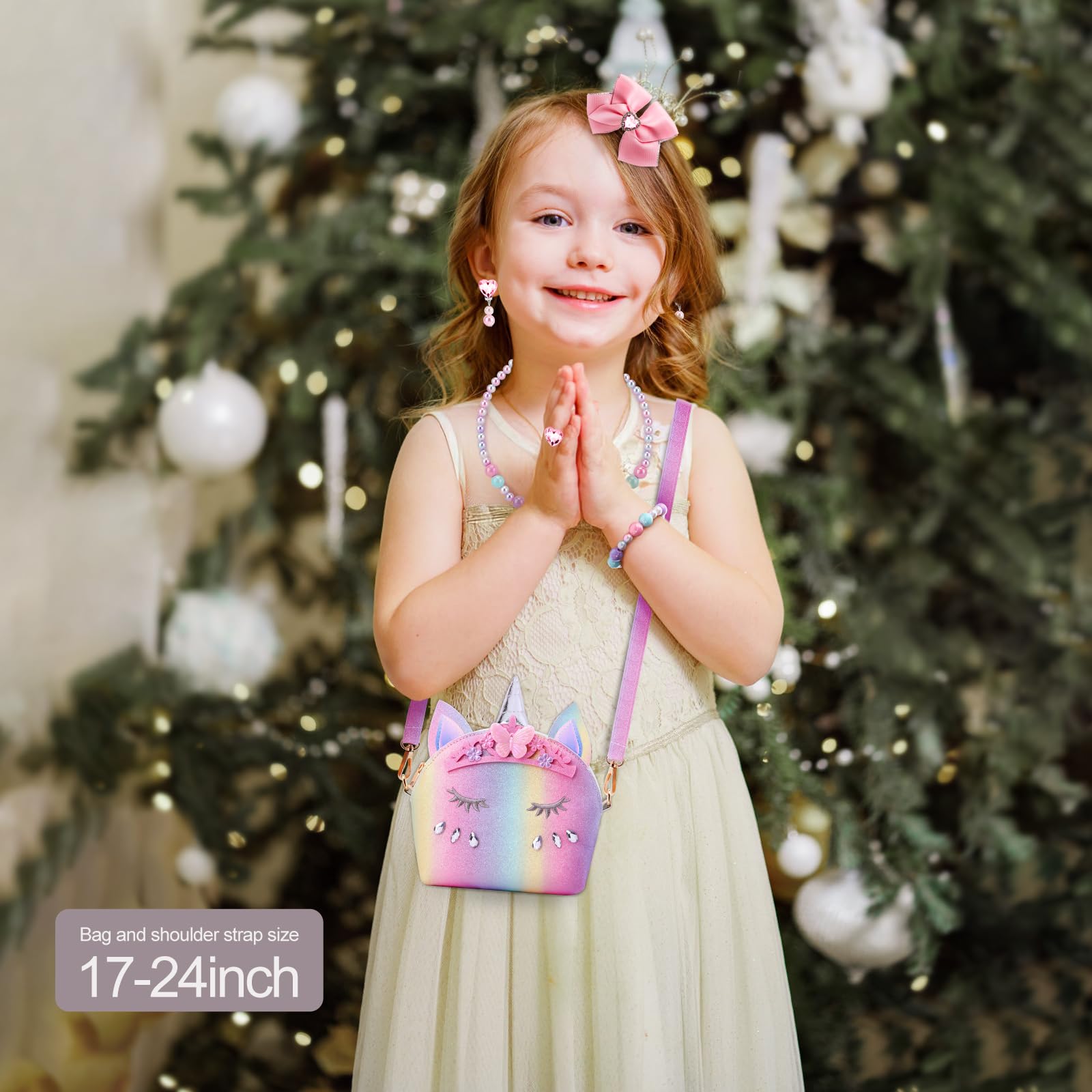 JYPS 7PCS Toddler Purse for Girls - Pretend Play Wallet with Princess Dress Up Jewelry Set (Rainbow Crown Unicorn) - Perfect for Birthday Gifts, Role Play & Imaginative Play
