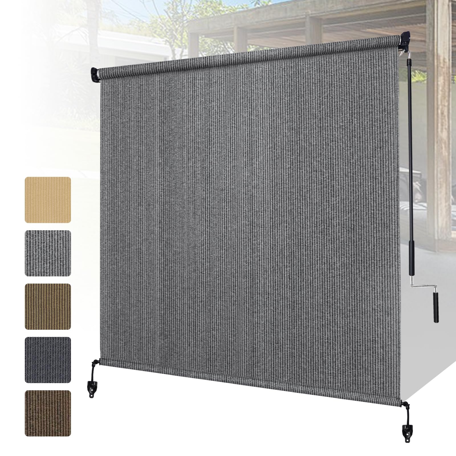 Shade&Beyond Cordless Outdoor Roller Shades 7' W x 6' H - Patio Roll Up Blinds for Porch, Gazebo, Pergola & Balcony | UV Protection Exterior Shade Cloth with One-Piece Fabric & Dual Pole System (Gray) - Perfect for Backyard Relaxation & Sun Protection